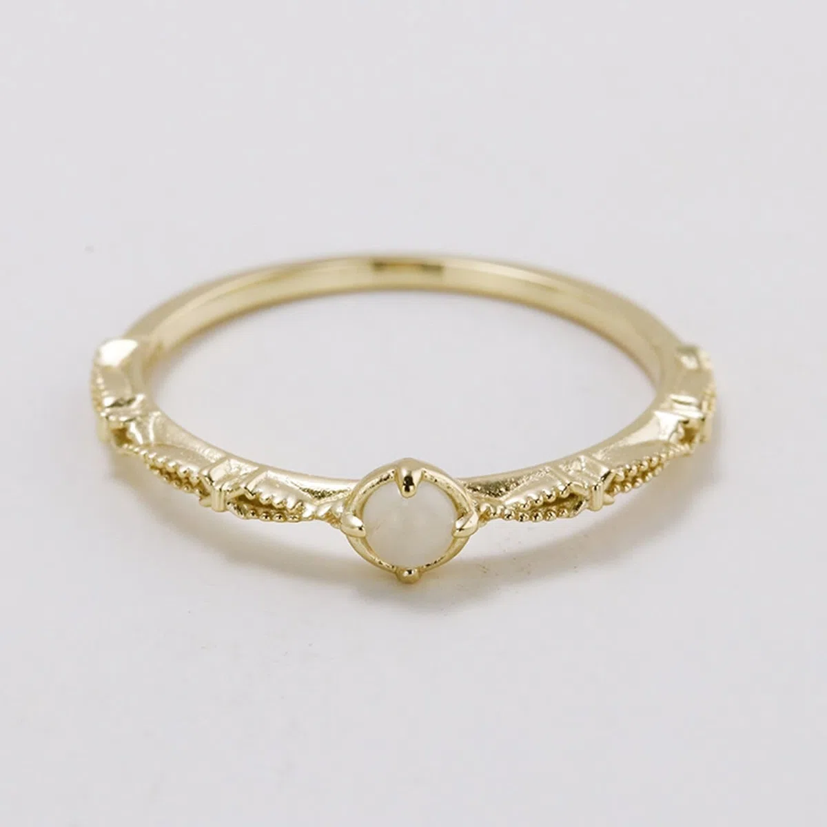 Anillo solitario Au 375/585/750, oro auténtico con piedra lunar, alianzas de boda solitarias