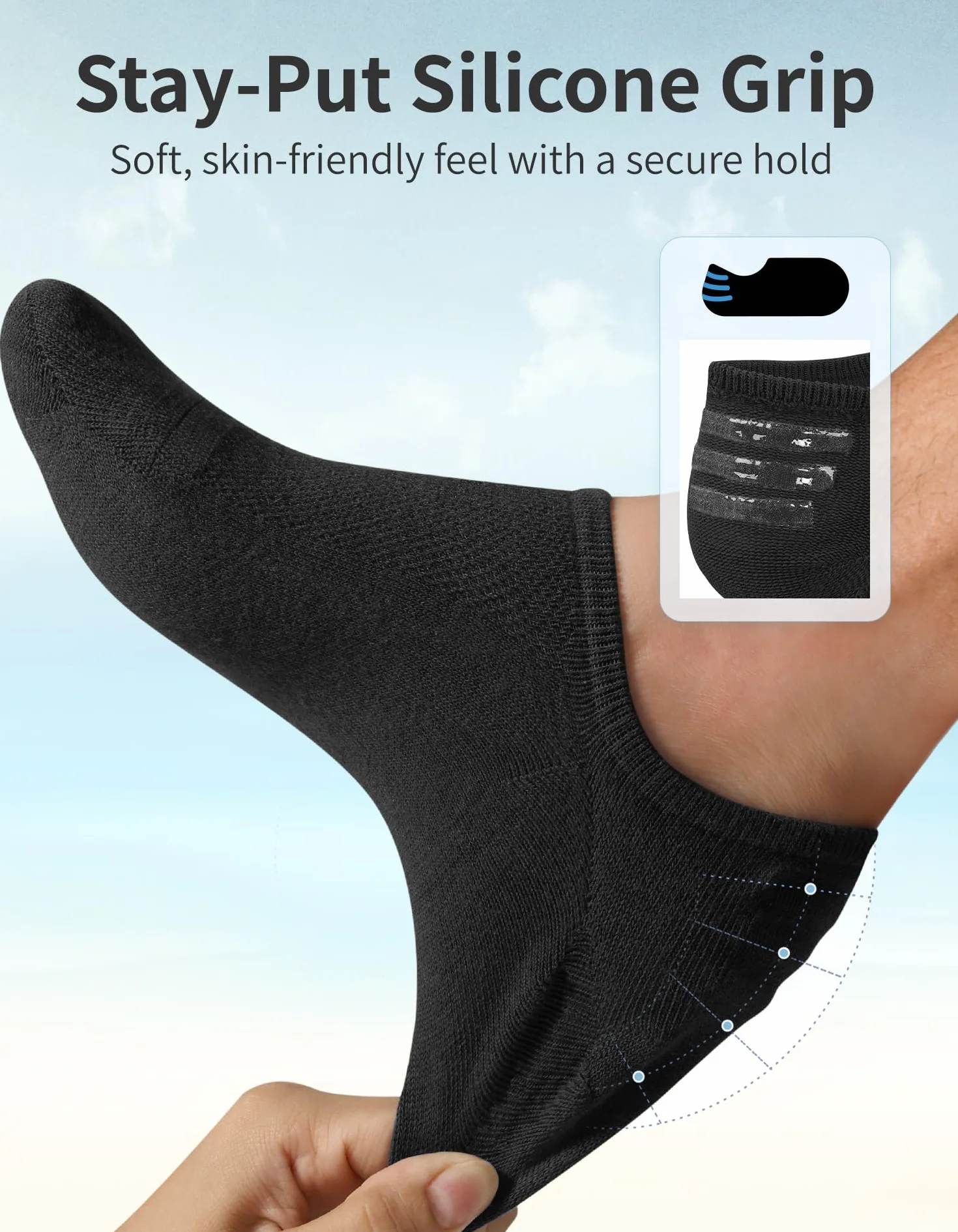 CLOSEMATE 6 Pares Calcetines Invisibles Hombre Bajos de Algodon Transpirables Cortos Verano Antideslizantes Silicona Hombres y Mujeres