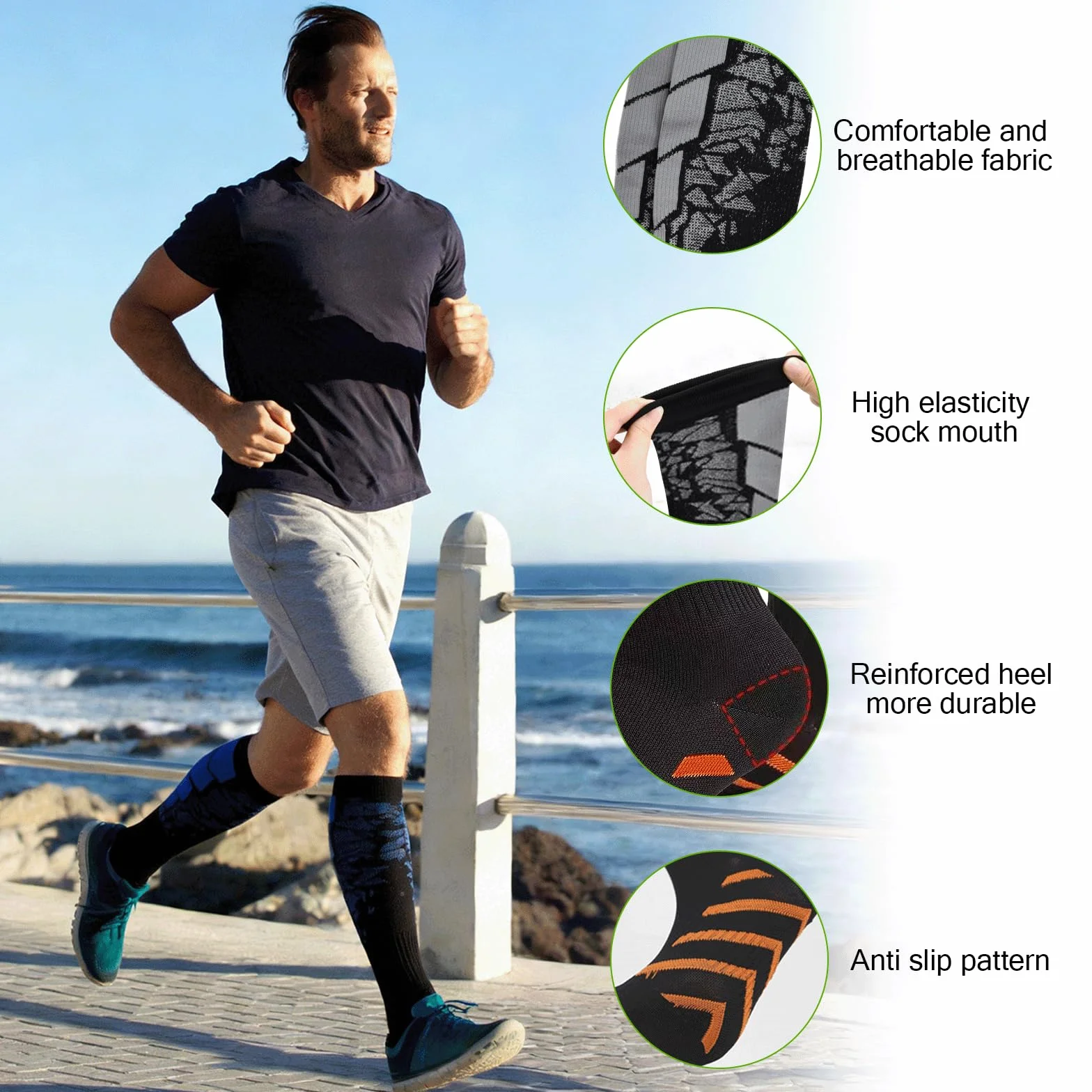 6 Pares Medias de Compresión Mujer Hombre, 18-25mmHg Calcetines Compresion, Medias de Compresion Varices, Compression Socks para Deporte Running Avion Viaje Ciclismo