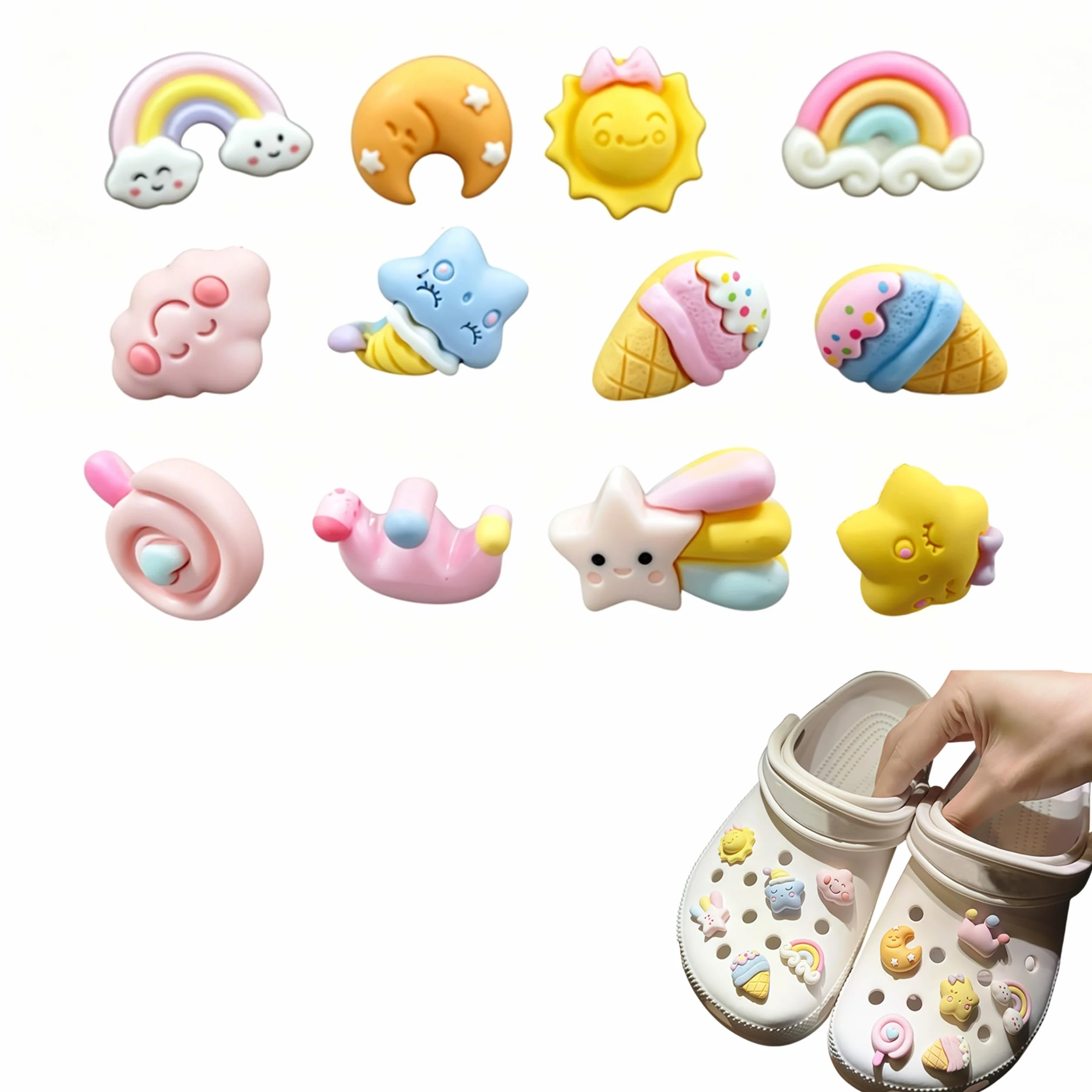 Juego de 12 piezas de charms de zapatos con purpurina, para de PVC, compatible con zuecos, sandalias, para niños, niñas, mujeres, juego de conectores para decoración individual de