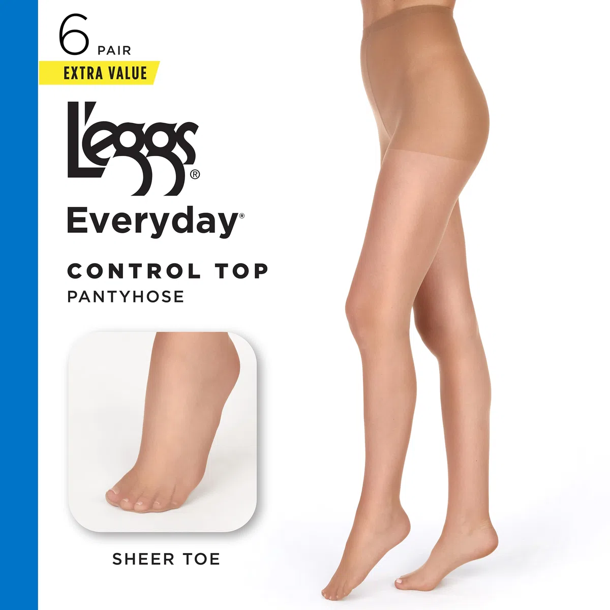 L'eggs Everyday Control Top Sheer Toe Pantyhose Pantimedias (Pack de 6) para Mujer