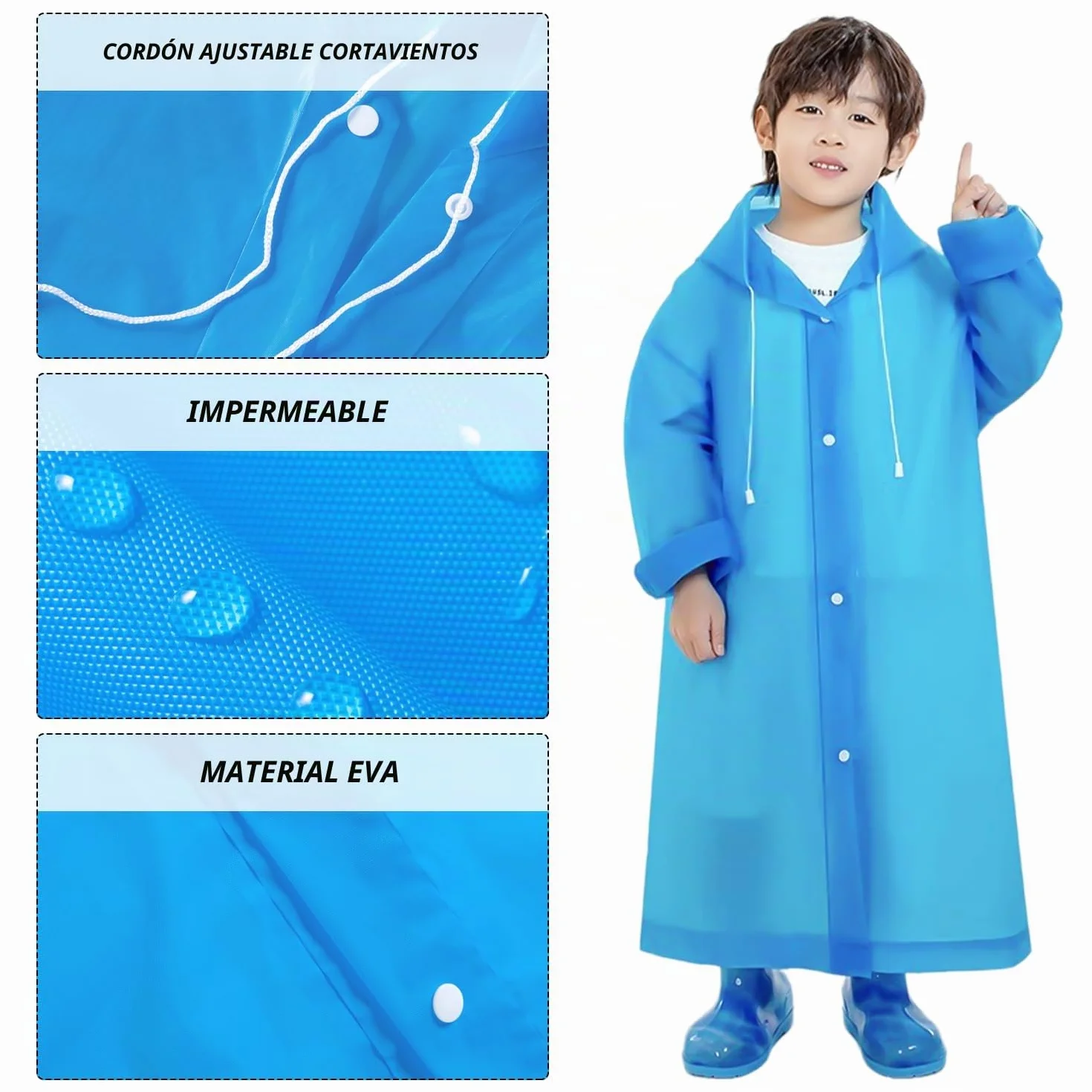 2 chubasquero impermeable, reutilizable para niños y niñas, poncho EVA transpirable (azul, amarillo), azul/amarillo, 60-68