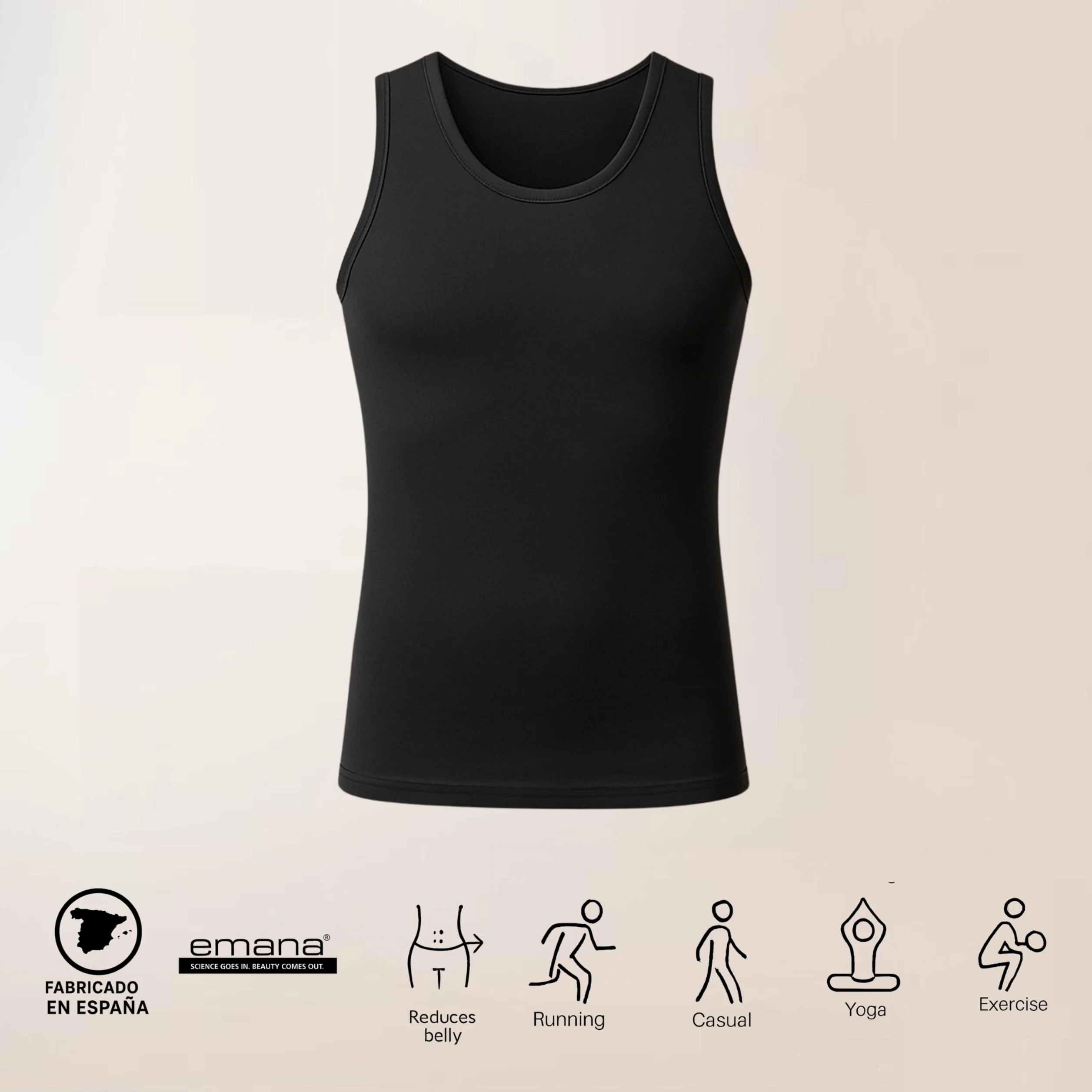 ANAISSA Camiseta Compresión Hombre con Fibra Emana Speed. Camiseta Reductora Hombre Moldea y Estiliza. Camiseta de Compresión Corrector Postural. Control Abdomen, Caderas y Espalda.