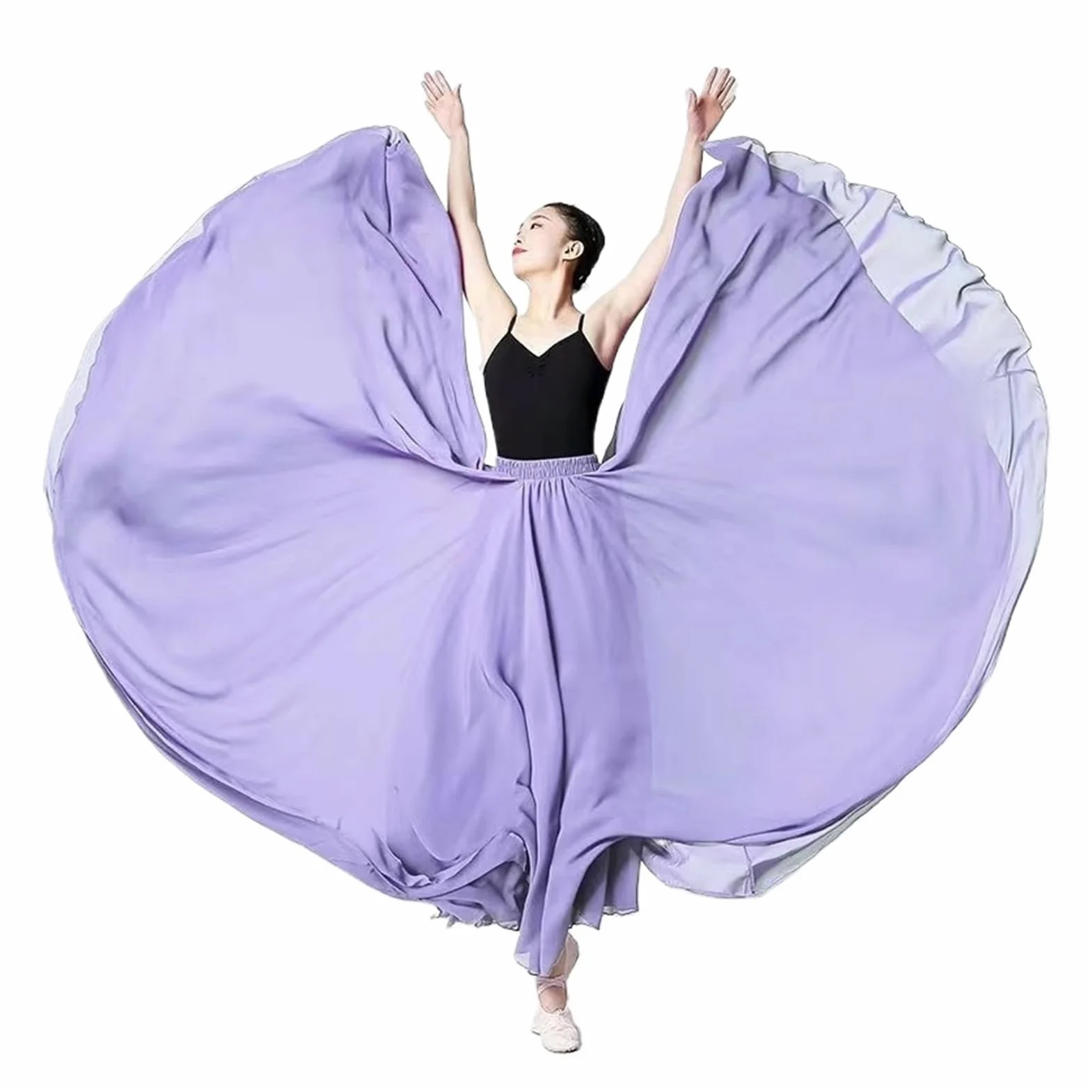 Falda de gasa 720 grados for mujer, faldas largas 2 capas, ropa elegante actuación, falda, práctica ballet con vuelo grande