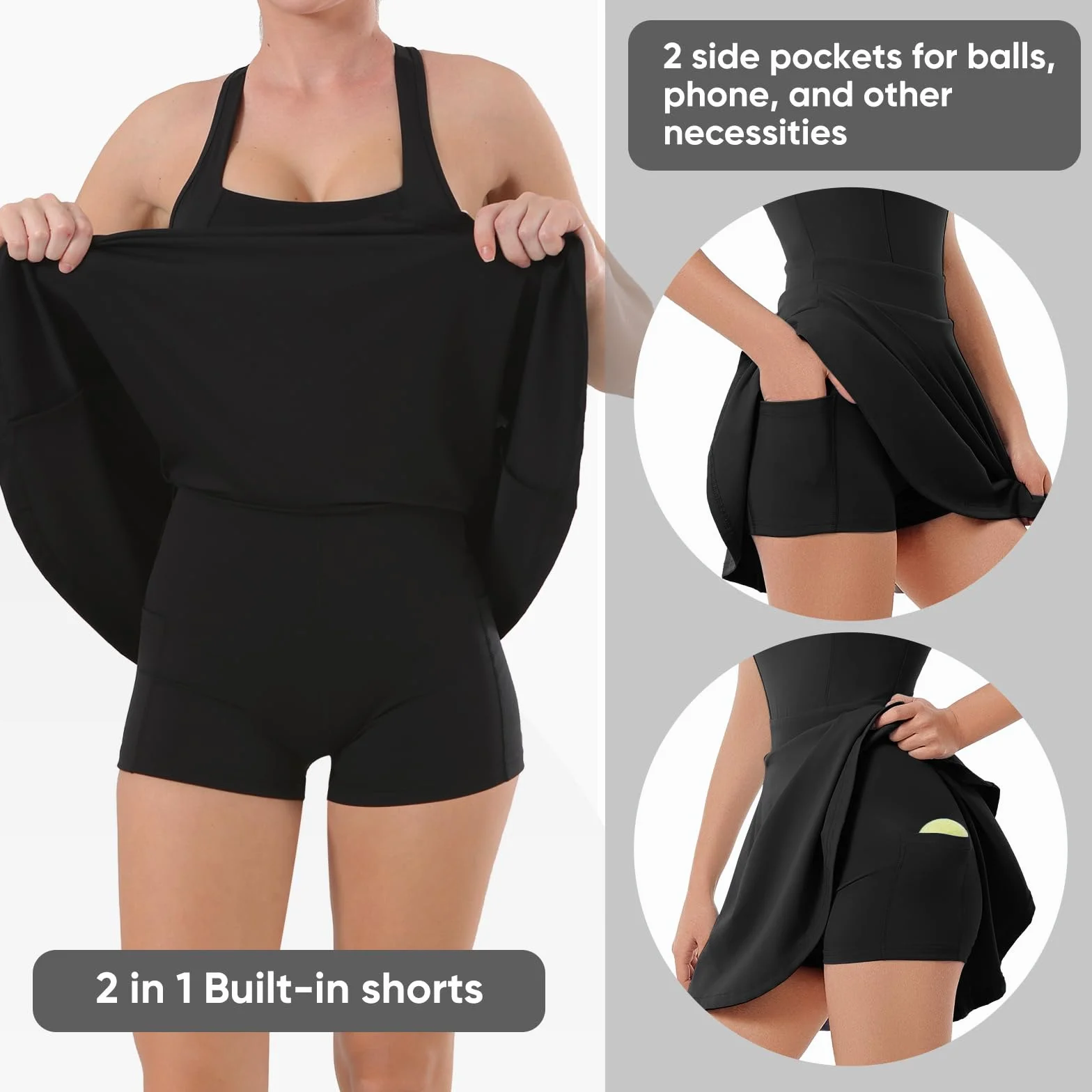 Bezioner Vestido Tenis Mujer Cremallera Sujetador Integrado Pantalón Bolsillos Padel