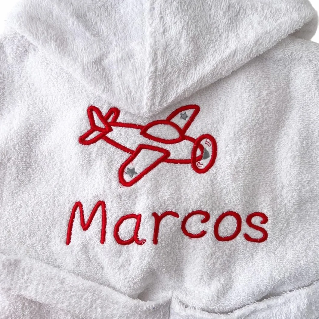 Albornoz infantil personalizable con nombre bordado - Bata de baño rizo blanco absorbente Talla 1-16
