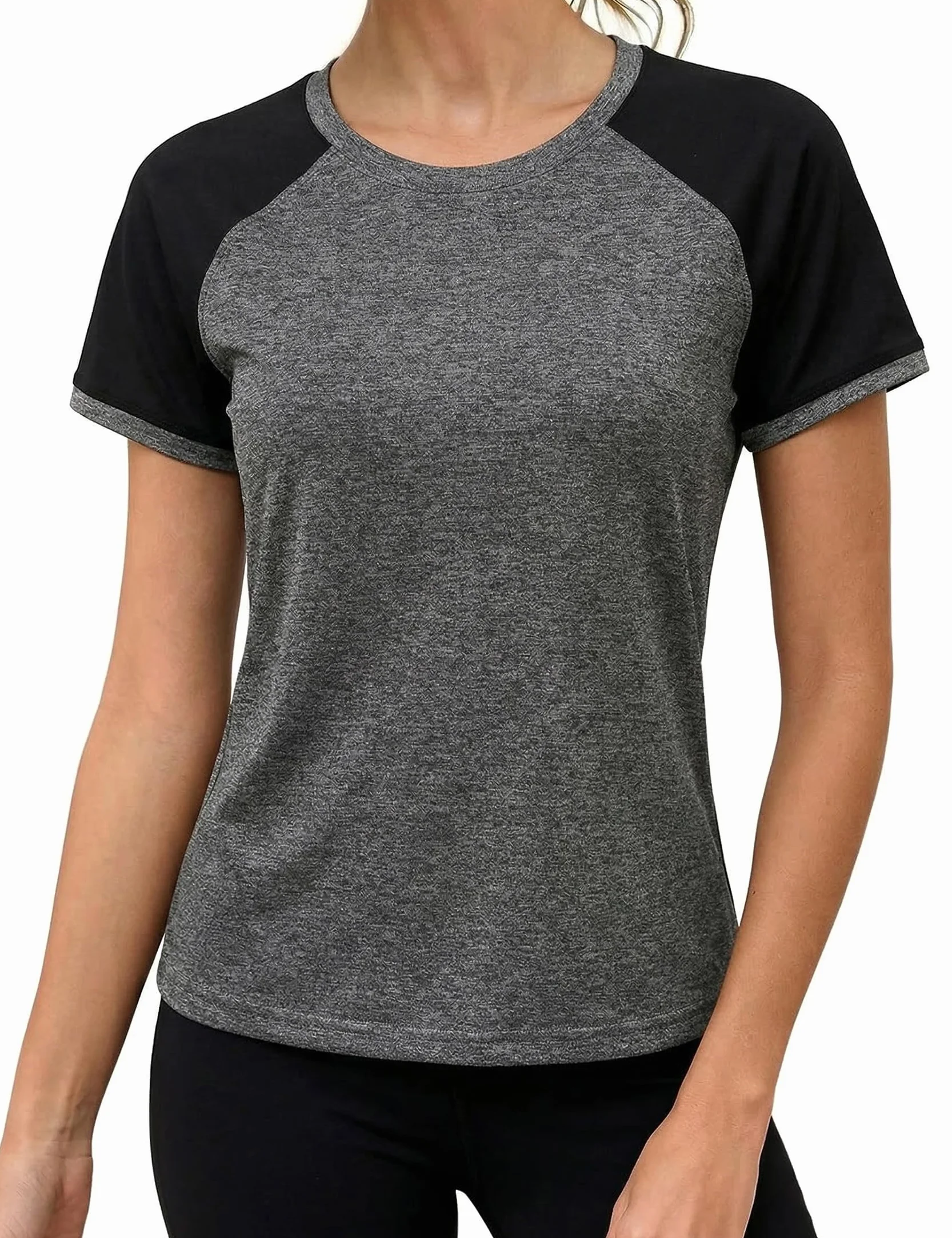 Camiseta Deportiva Mujer Manga Corta Cuello Redondo de Secado Rápido Transpirable Tops para Yoga Fitness Pilates S-XXL