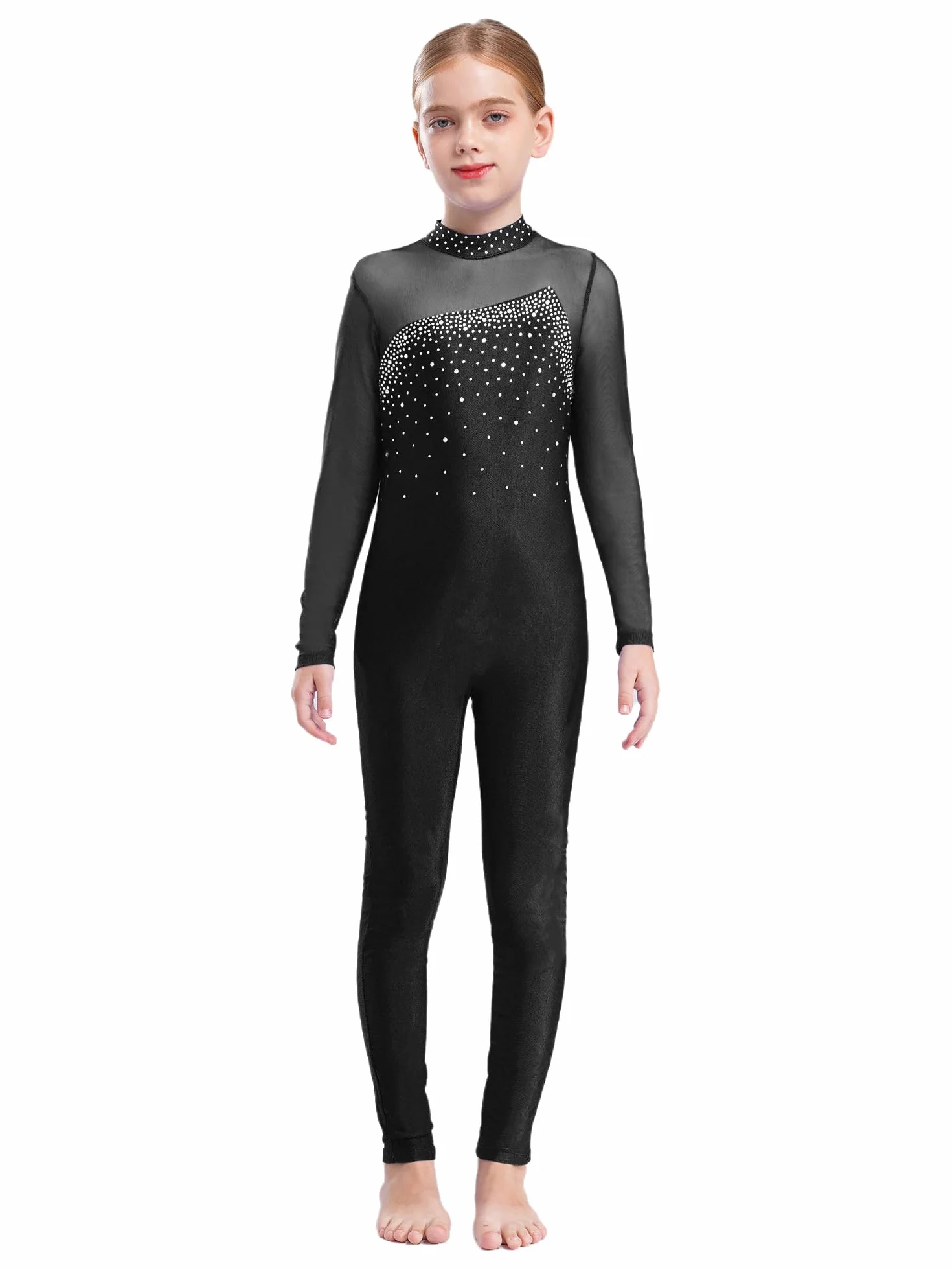 Alvivi Maillot Danza Niña Manga Larga Mono Deporte de Entero Jumpsuit Elástica Leotardo Gimnasia Medias de Ballet Disfraz Bailarina