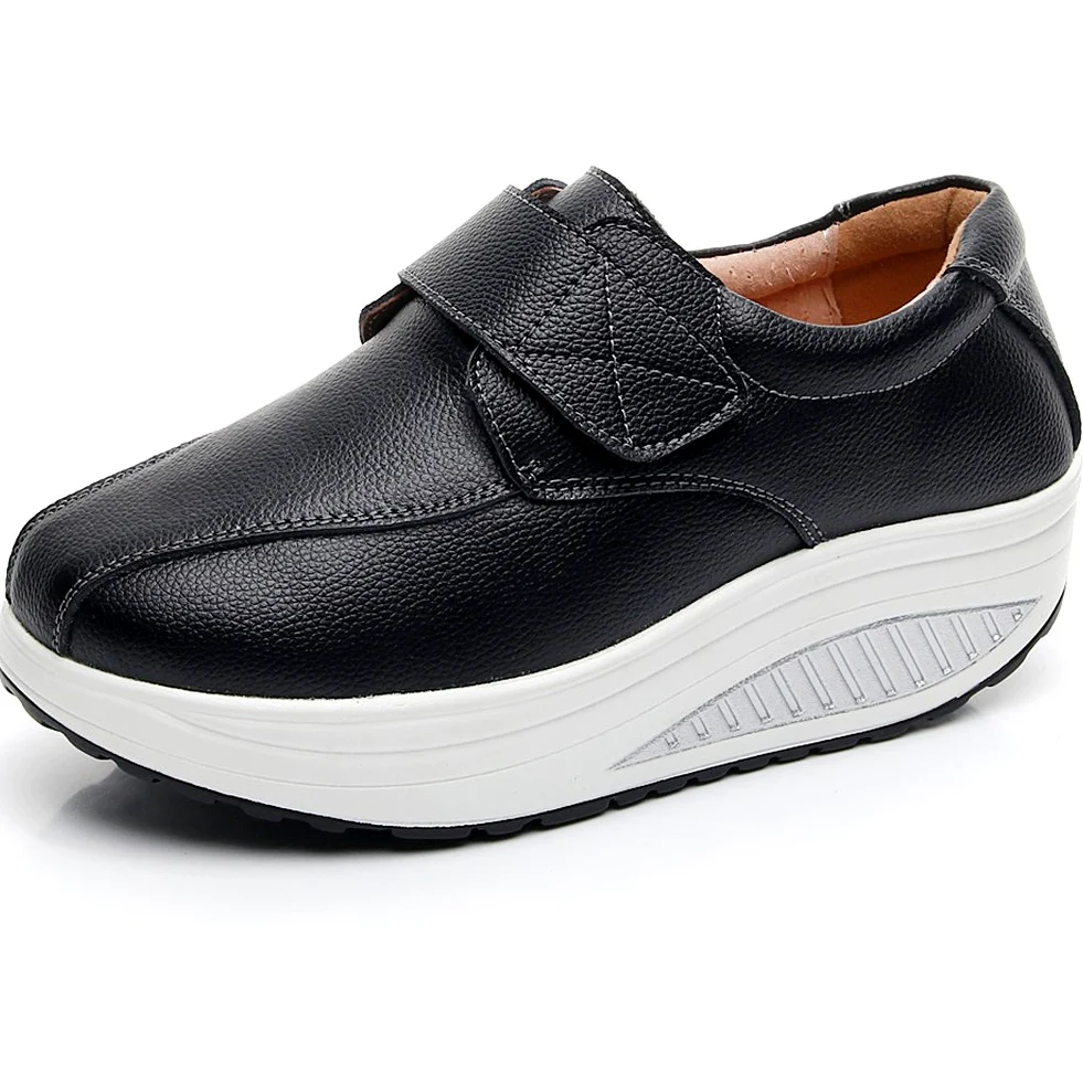rismart Mujer Cuña Bucle Cómodo Plataformas Cuero Zapatillas Zapatos