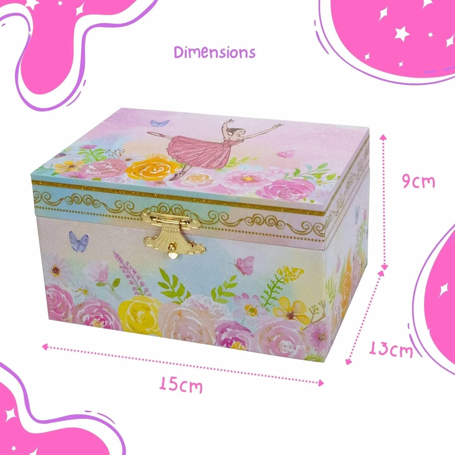 GICO Joyero bailarina reloj infantil con música figura giratoria espejo caja joyas niños 15 x 13 x 9 cm