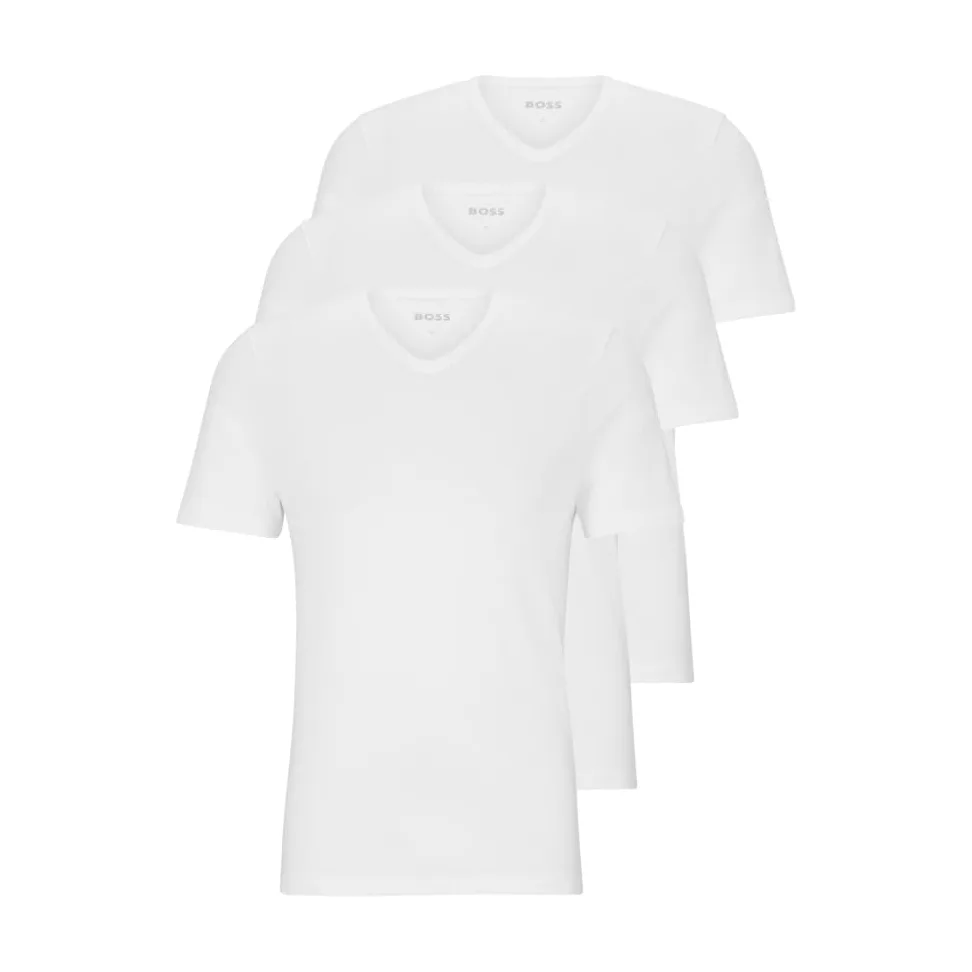 Boss Paquete de 3 Camisetas de Punto con Cuello en V para Hombre, Blanco Nieve, Large