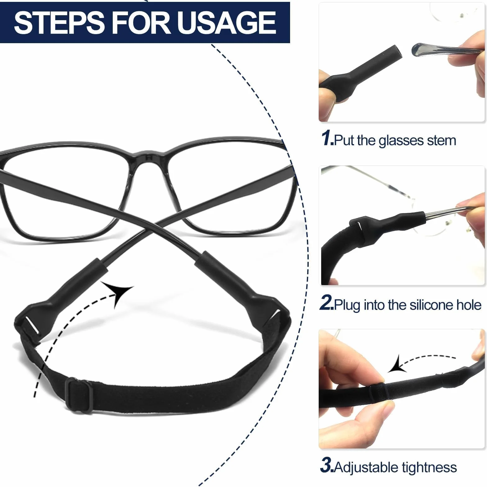 Qufiiry Cordón para Gafas Ajustable, Correa Elástica de Retención Universal, Deportivas y Gafas de Sol
