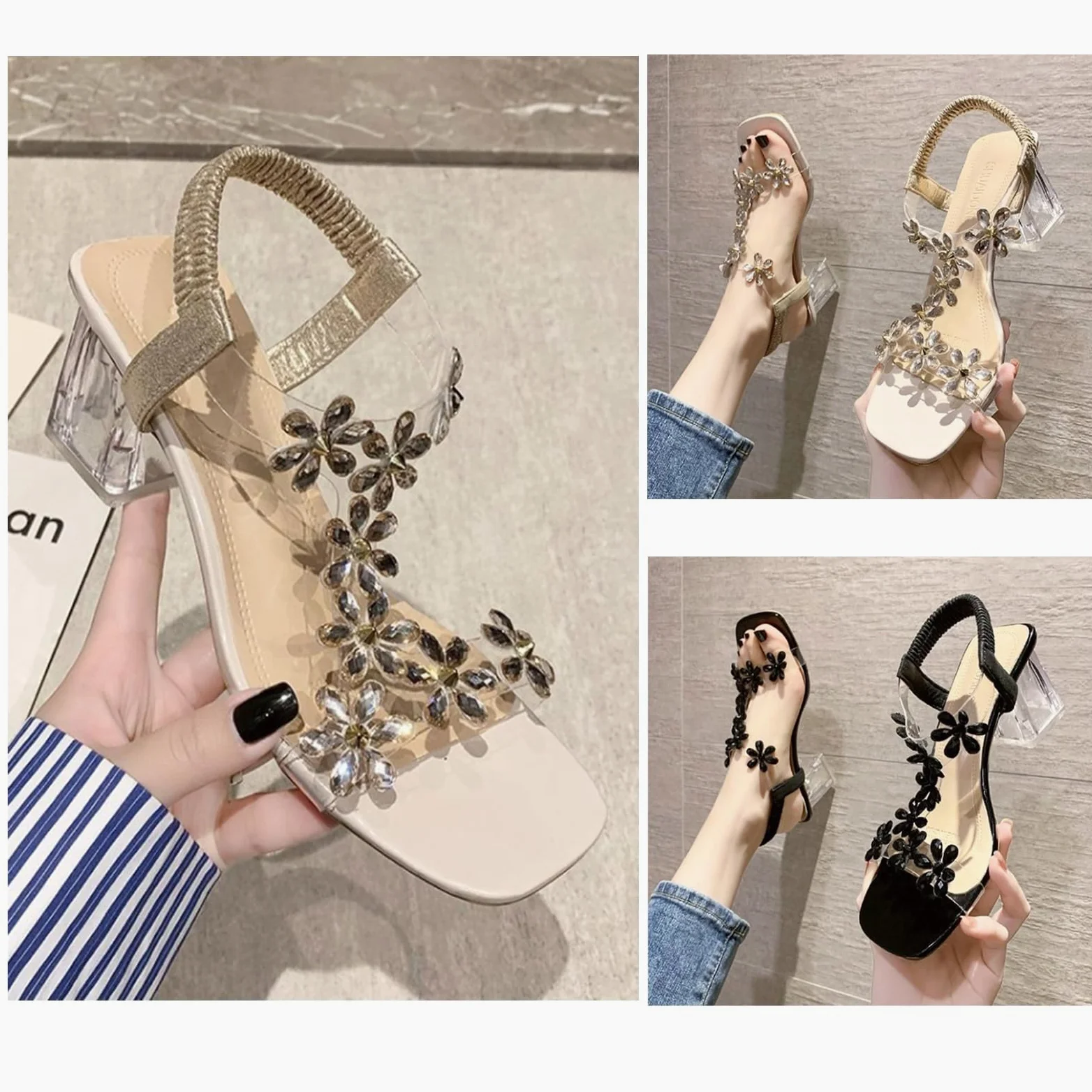 Sandalias de Mujer Sandalias De Mujeres Romanas Transparentes En El Tacón Alto De Tacón Grueso