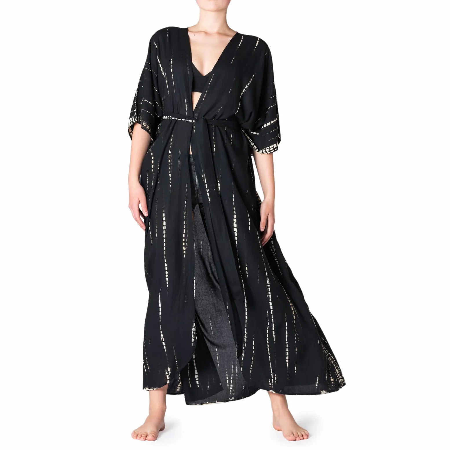 PANASIAM Kimono Batik Mujer - Maxi Salida de playa - Pareo Holgado | Túnica de playa de viscosa, Kimono ligero, Cubre bikini, con cinturón para anudar, Estilo boho, Talla M-XL