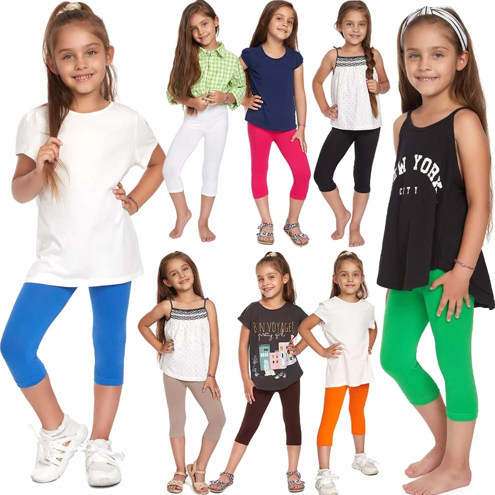 SOFTSAIL Leggings Niña Mallas 3/4 Pantalones Cortos Capri De Algodón para Deportes Baile Gimnasia Transpirables Cómodos Y Elásticos