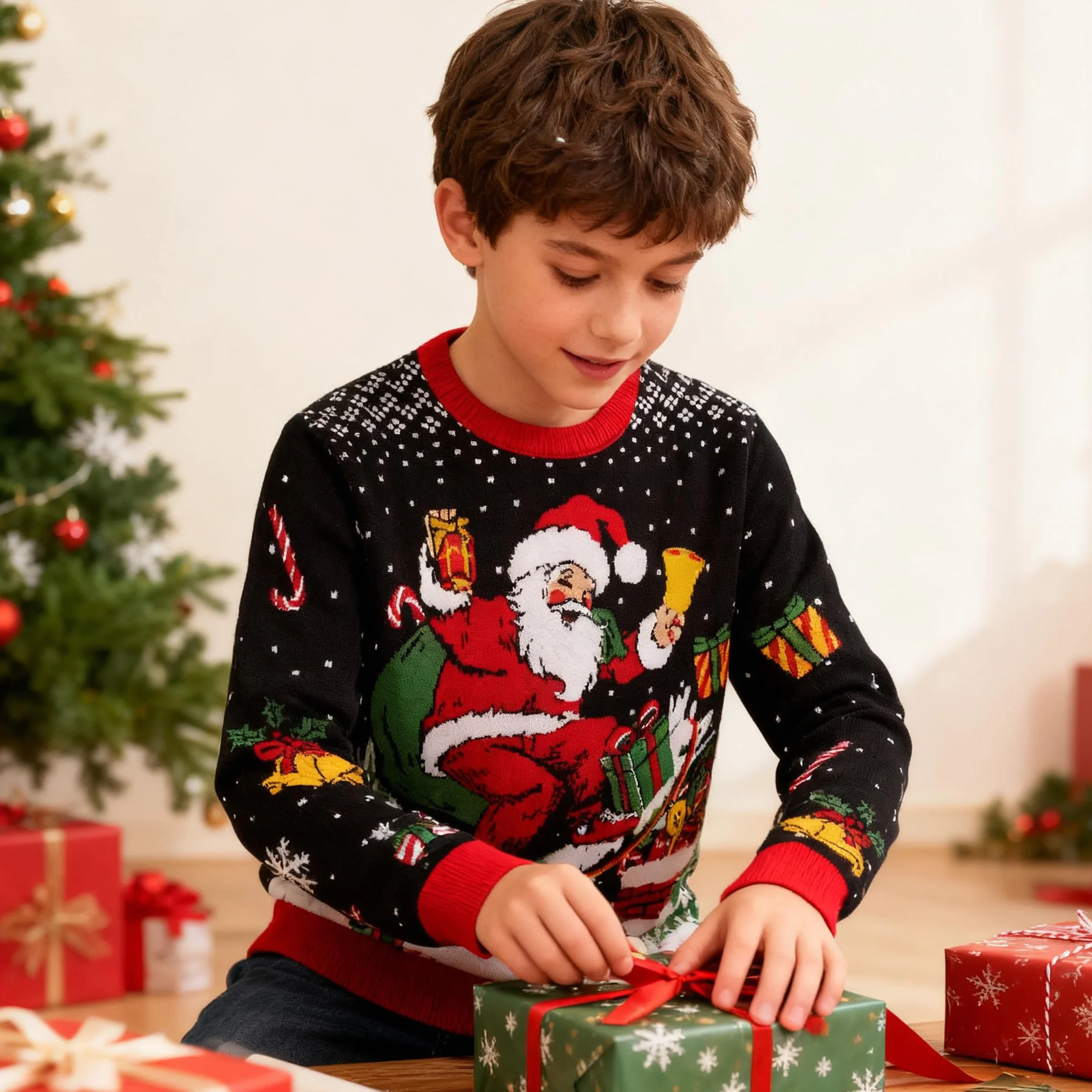 Kids4ever Suéter de Navidad Jersey de Punto Reno Rudolph Manga Larga Cuello Redondo para niños 7-13 años