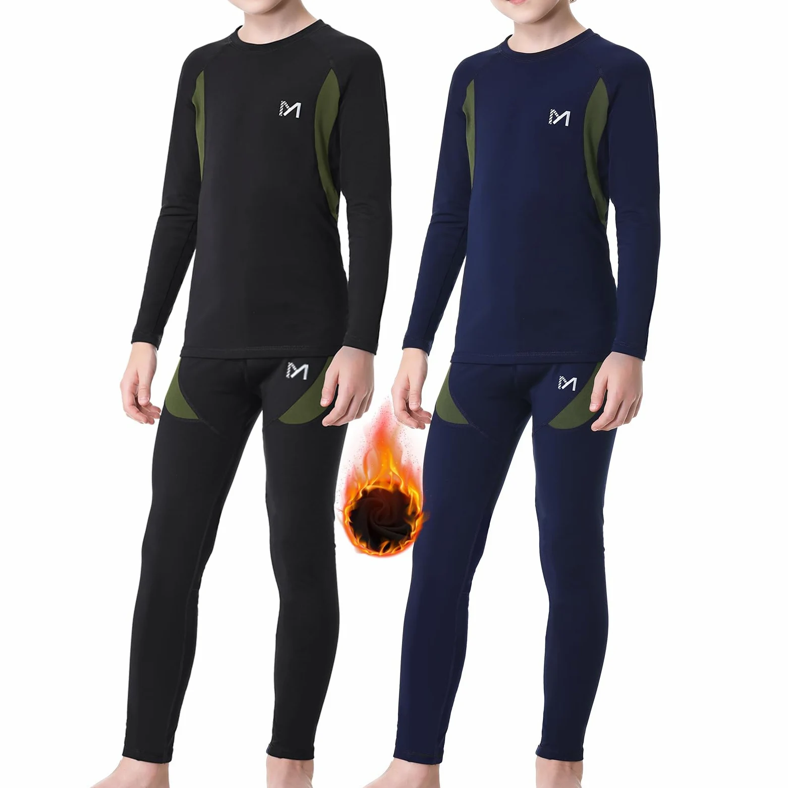 MEETYOO 2 Packs Ropa Interior Térmica Niños Camiseta Térmica Invierno Manga Larga Pantalones Cortos Esquí Deporte Transpirable Cálido Capa Base Ropa Interior Set