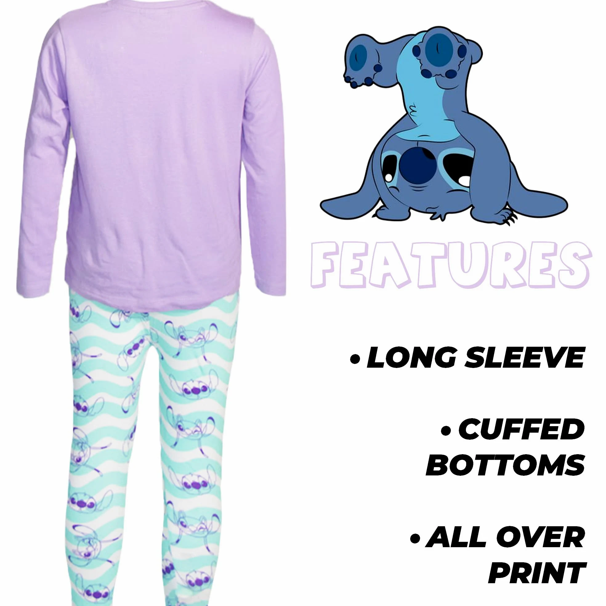 Disney Stitch - Conjunto de pijama para niños, tallas de 13 a 14 años, Diseño de puntada, 13-14 años