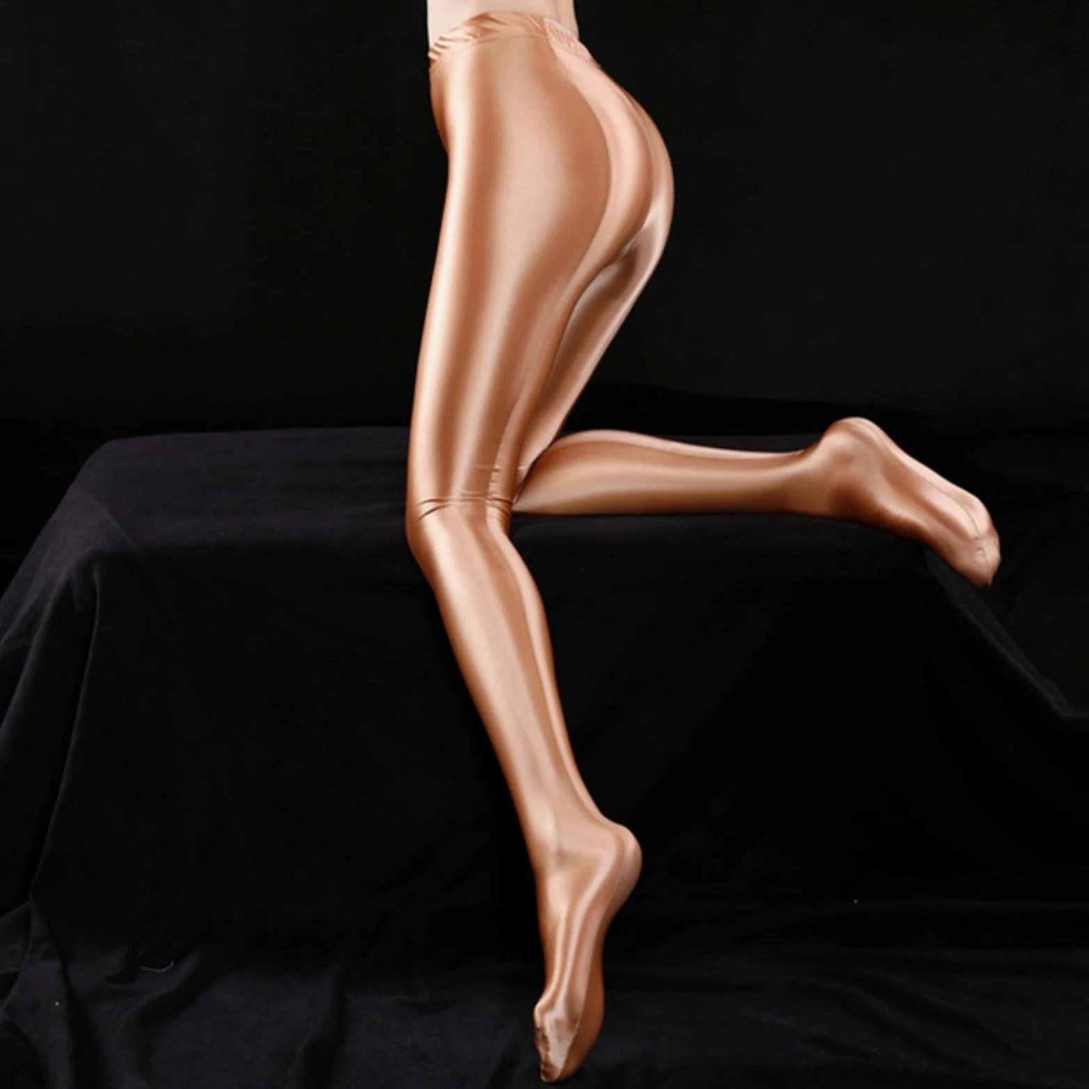 Medias sexys de Talla grande, Medias súper Suaves para Mujer, Medias Brillantes al óleo, Pantimedias Brillantes, Pantimedias Sexis con realce en la Cadera (café A)