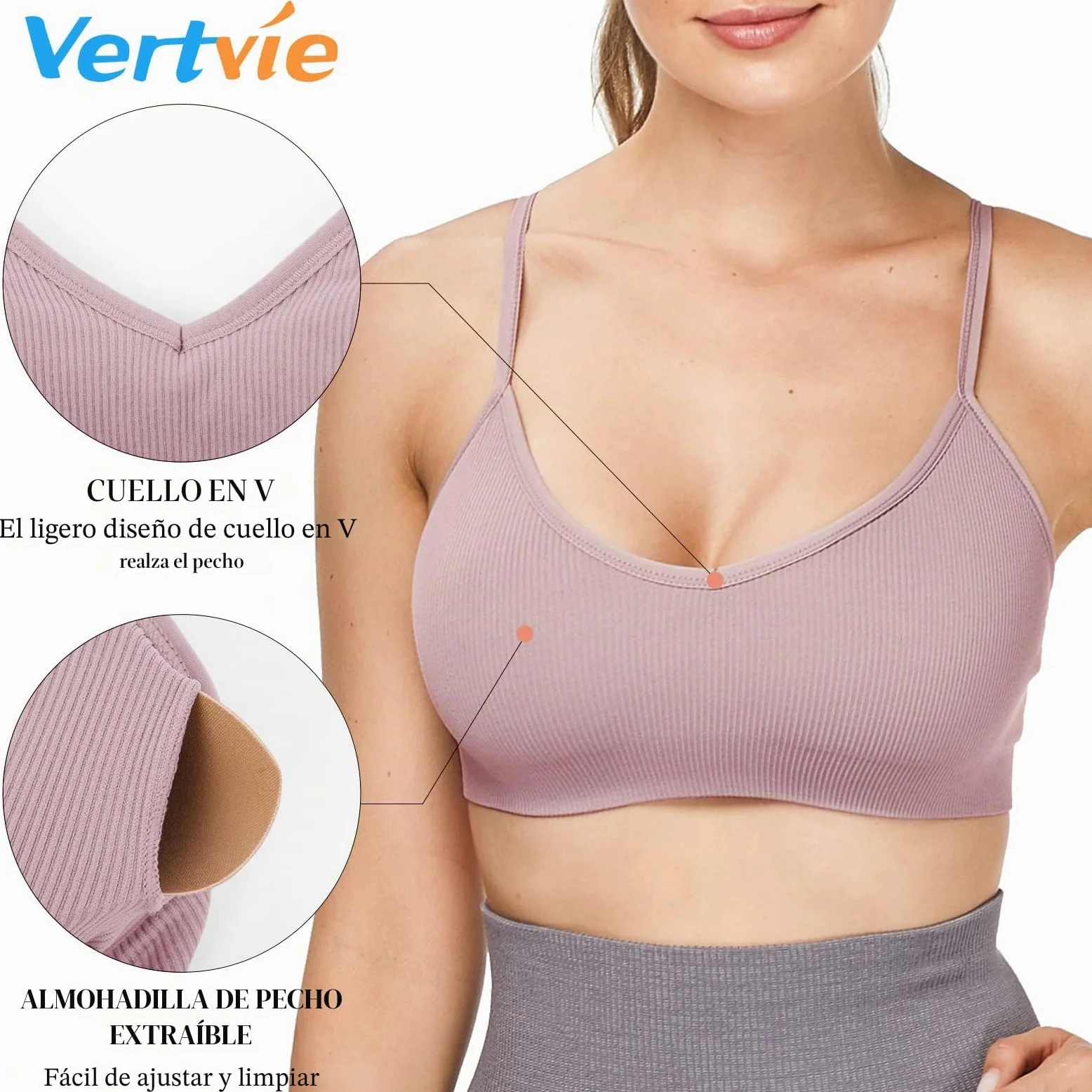 Vertvie Conjunto básico de Sujetador Deportivo para Mujer, 2/3/4, sin Aros, Acolchado, con Sujetador de Espaguetis