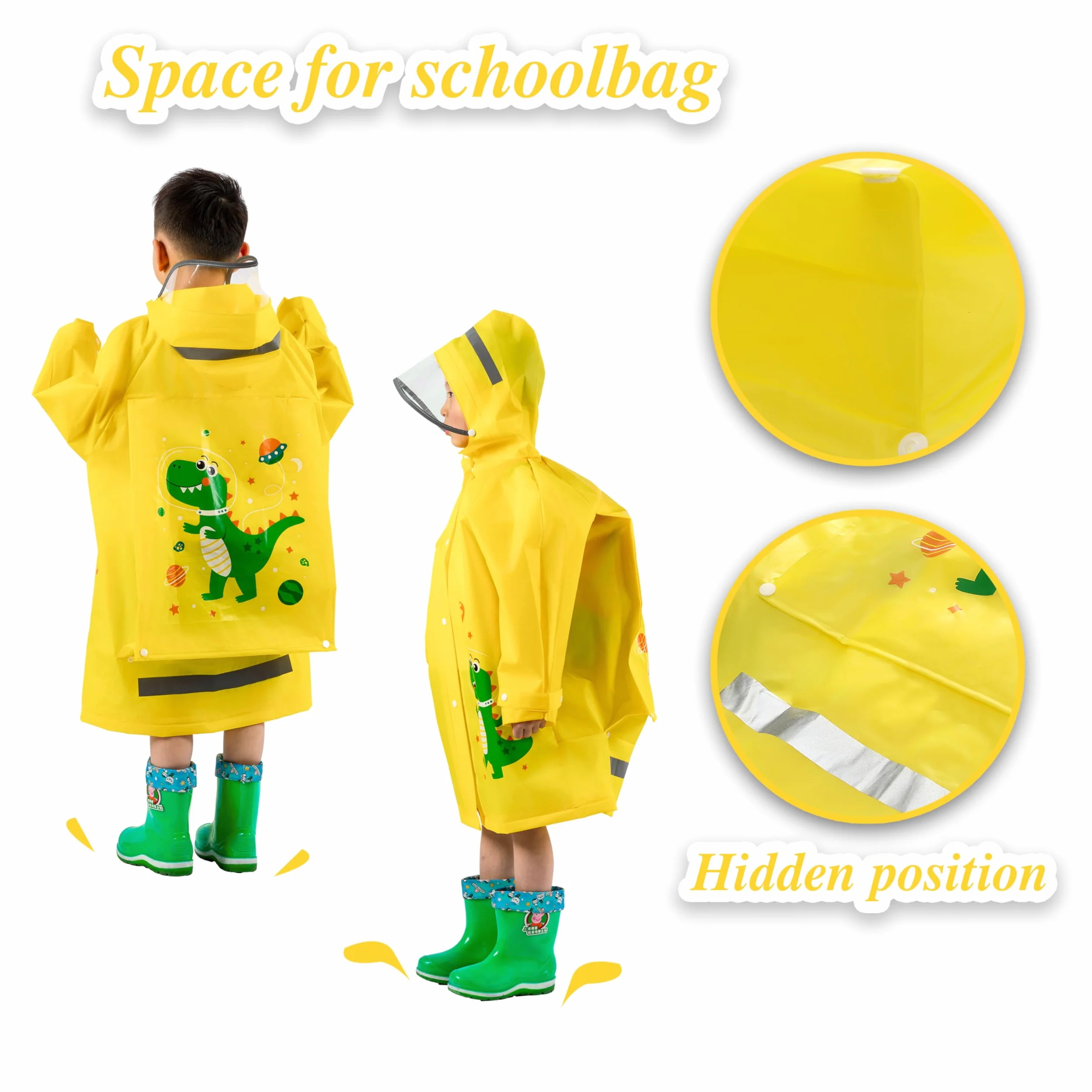 Chubasquero Ligero Niños Niñas, Impermeable EVA Poncho de Lluvia Reutilizable con Funda para Mochila de Dibujos Animados, Deportivo, Unisex, 1-12 Años, S M L XL