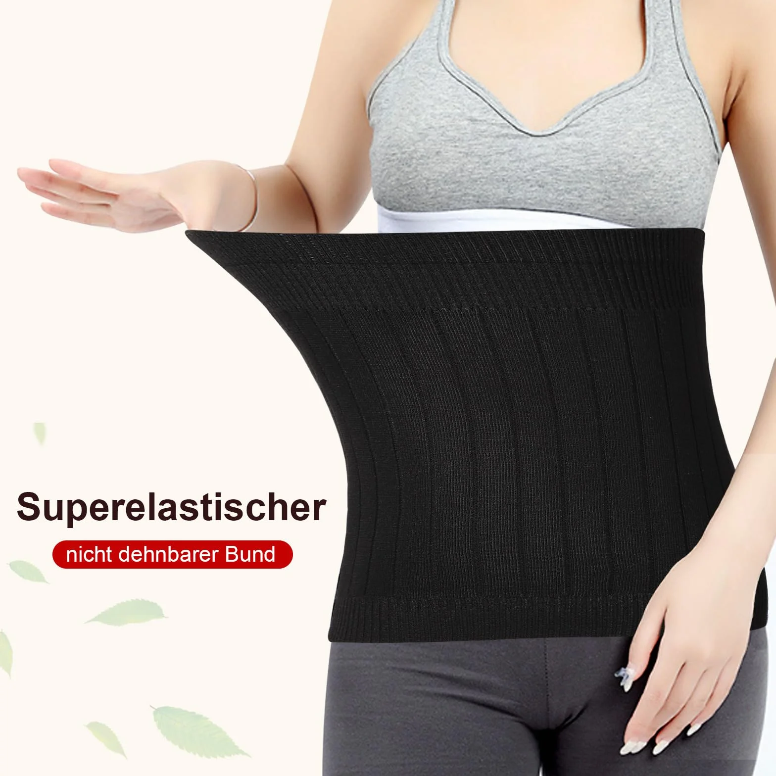 Risipu Cinturón térmico de cachemira para mujer, invierno, elástico, soporte para la cintura y el abdomen, alivio para la espalda, la columna lumbar y el dolor menstrual (Negro con forro polar, talla