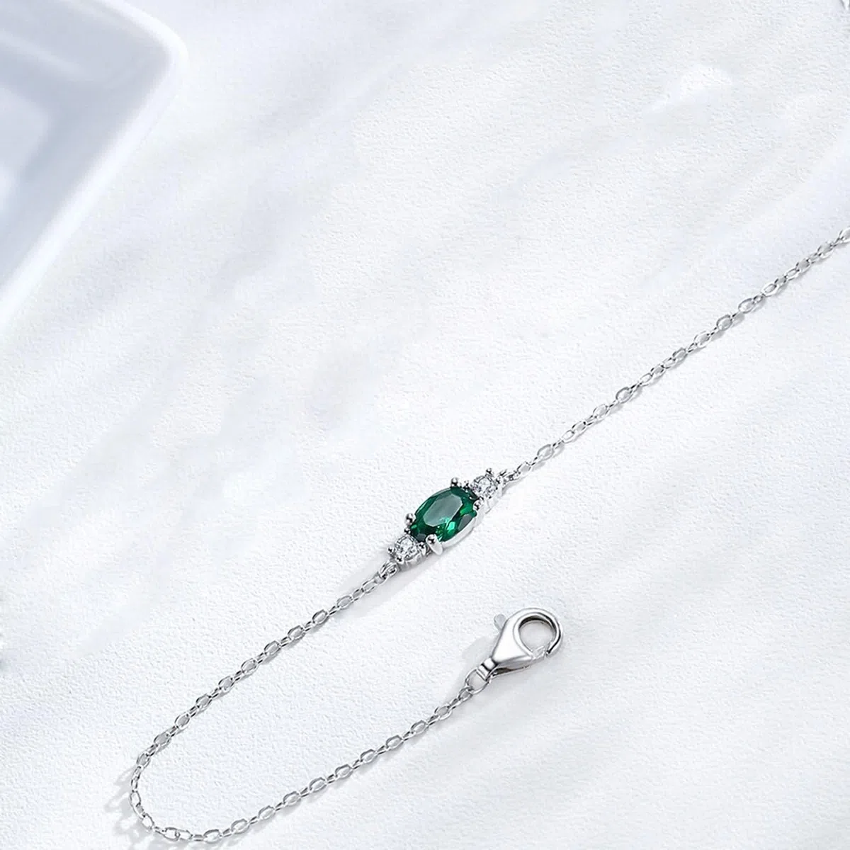 Pulsera para mujer, pulsera de cadena ovalada con esmeralda de 0,5 quilates y diamantes de oro blanco para mujer