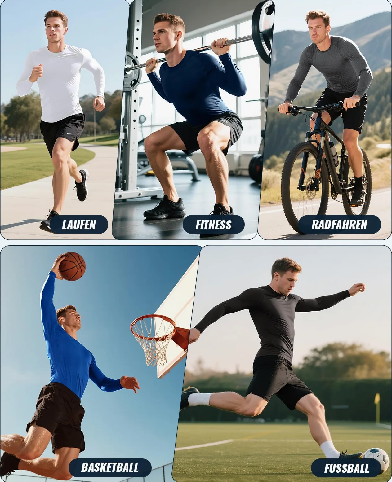 Niksa 1/2/3 unidades de camiseta de compresión para hombre, camiseta funcional de manga larga, cuello redondo, transpirable, para correr, entrenamiento, fitness