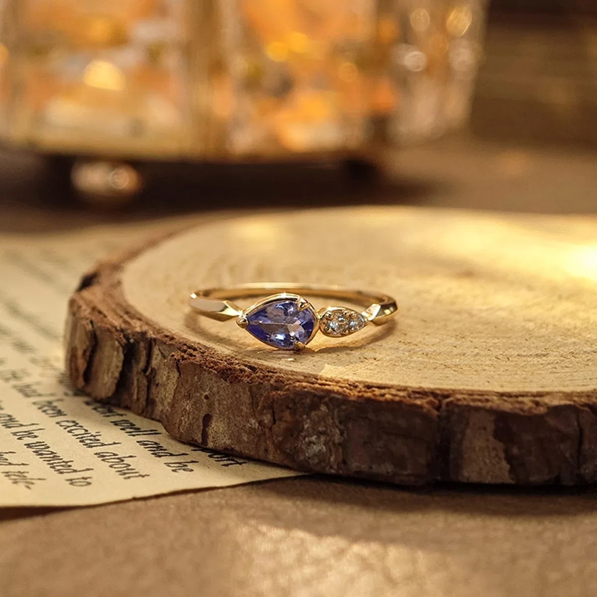 Alianzas de boda 9 K/14 K/18 K oro con gotas azul lila tanzanita lágrima anillos de boda
