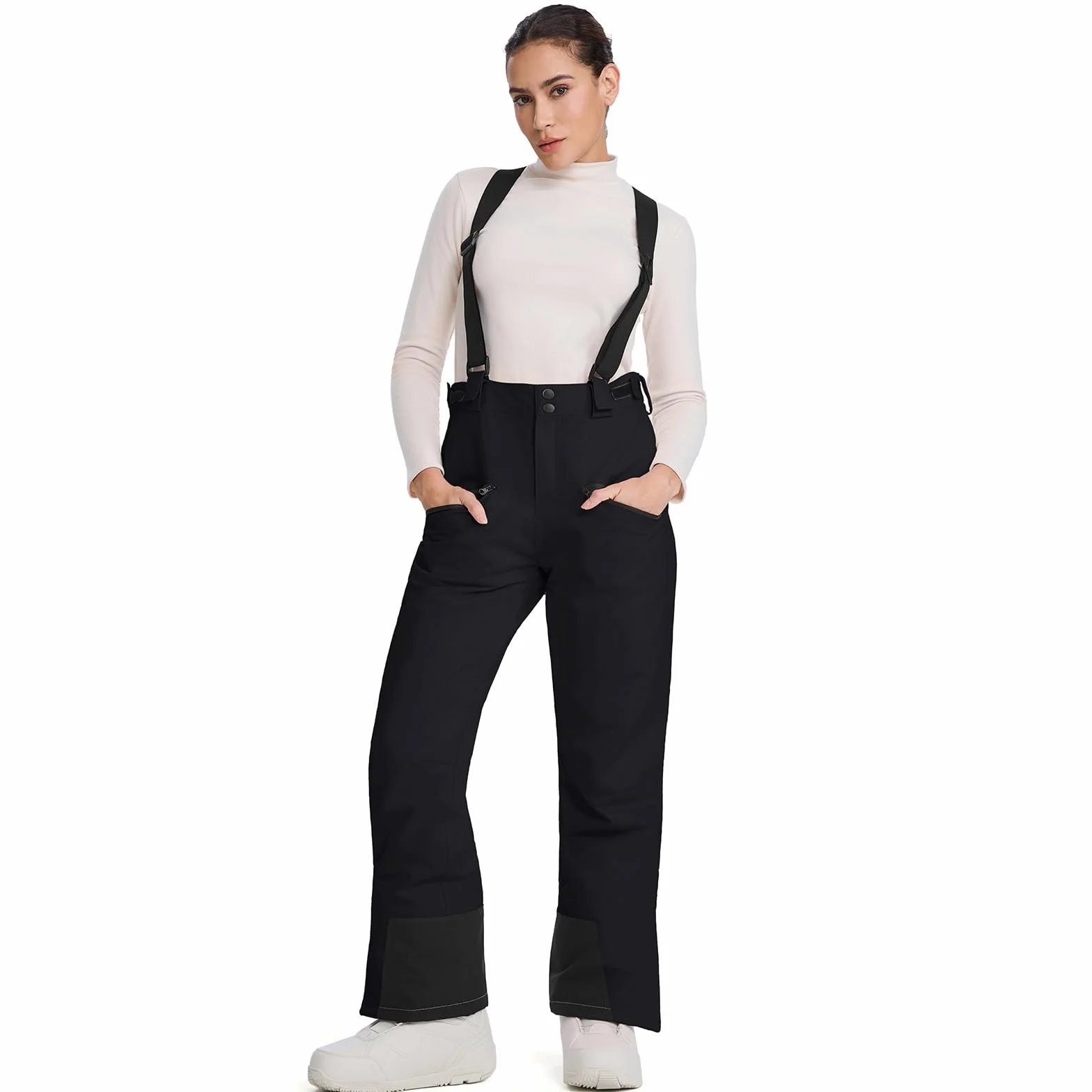 HOUZONIY Pantalones de esquí para mujer térmicos snowboard cintura ajustable tirantes extraíbles