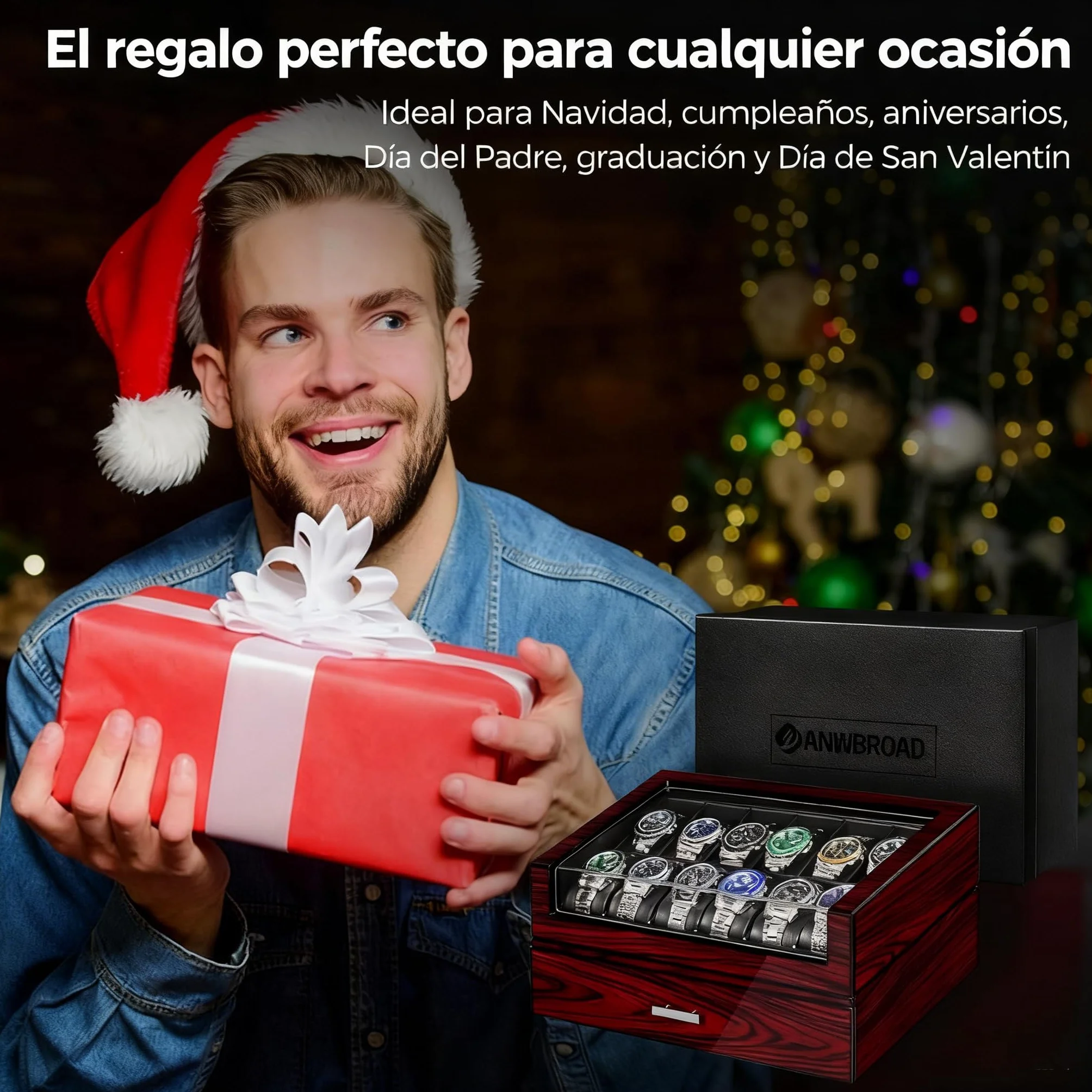 ANWBROAD Caja Relojes para Hombre 12 Compartimentos Tapa de Cristal Caja de Relojes 2 Capas de Pintura Relojero Organizador para Guardar Joyas Forro de PU Regalo para Hombre y Mujer JWB005Y