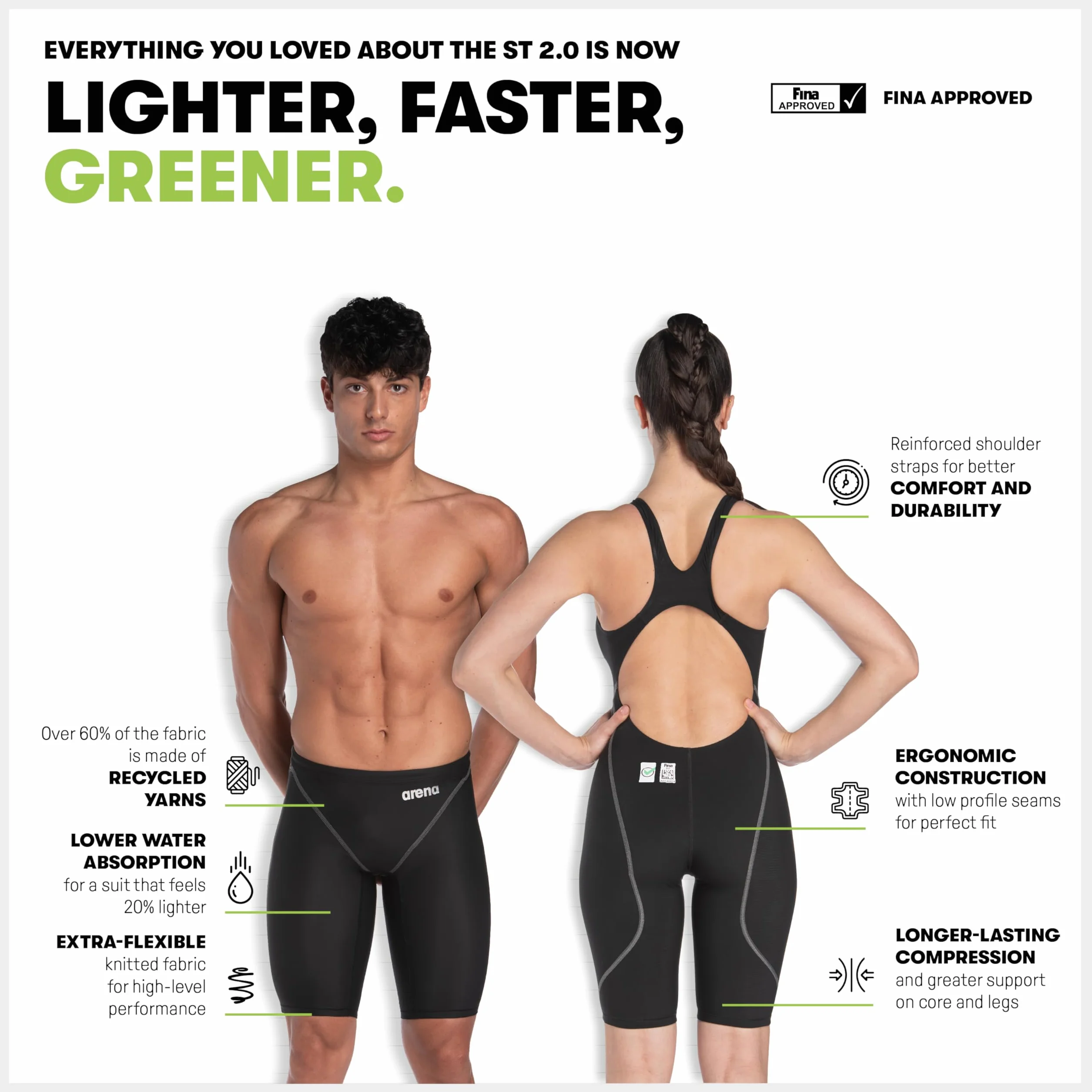arena Powerskin ST Next Bañador de Una Pieza para Mujer Competición Homologado FINA Tejido Reciclado