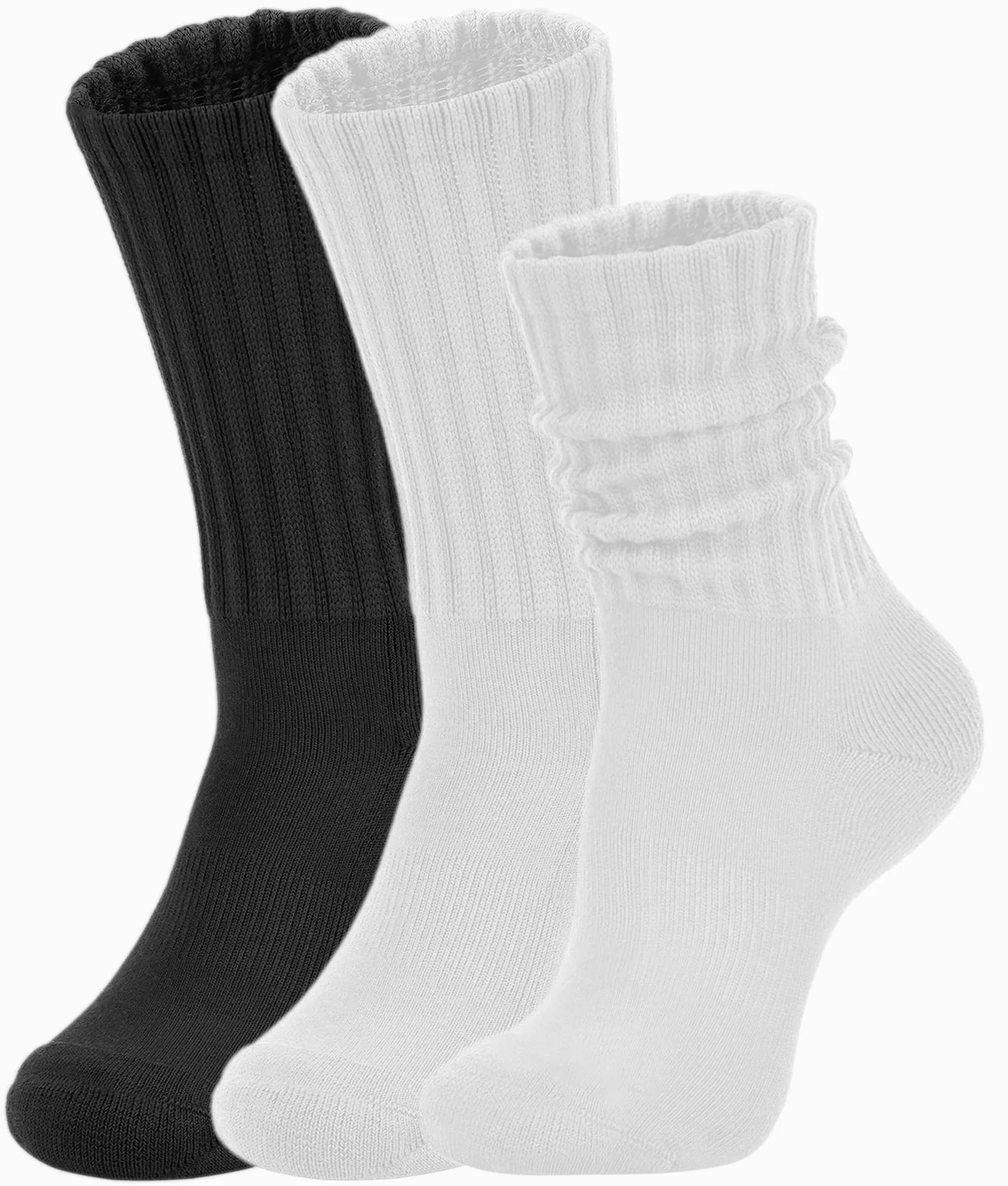 AugRing Calcetines holgados para mujer, estilo retro, lisos, gruesos, acanalados, acogedores, de algodón, para pantorrilla, paquete de 3, talla 5-11