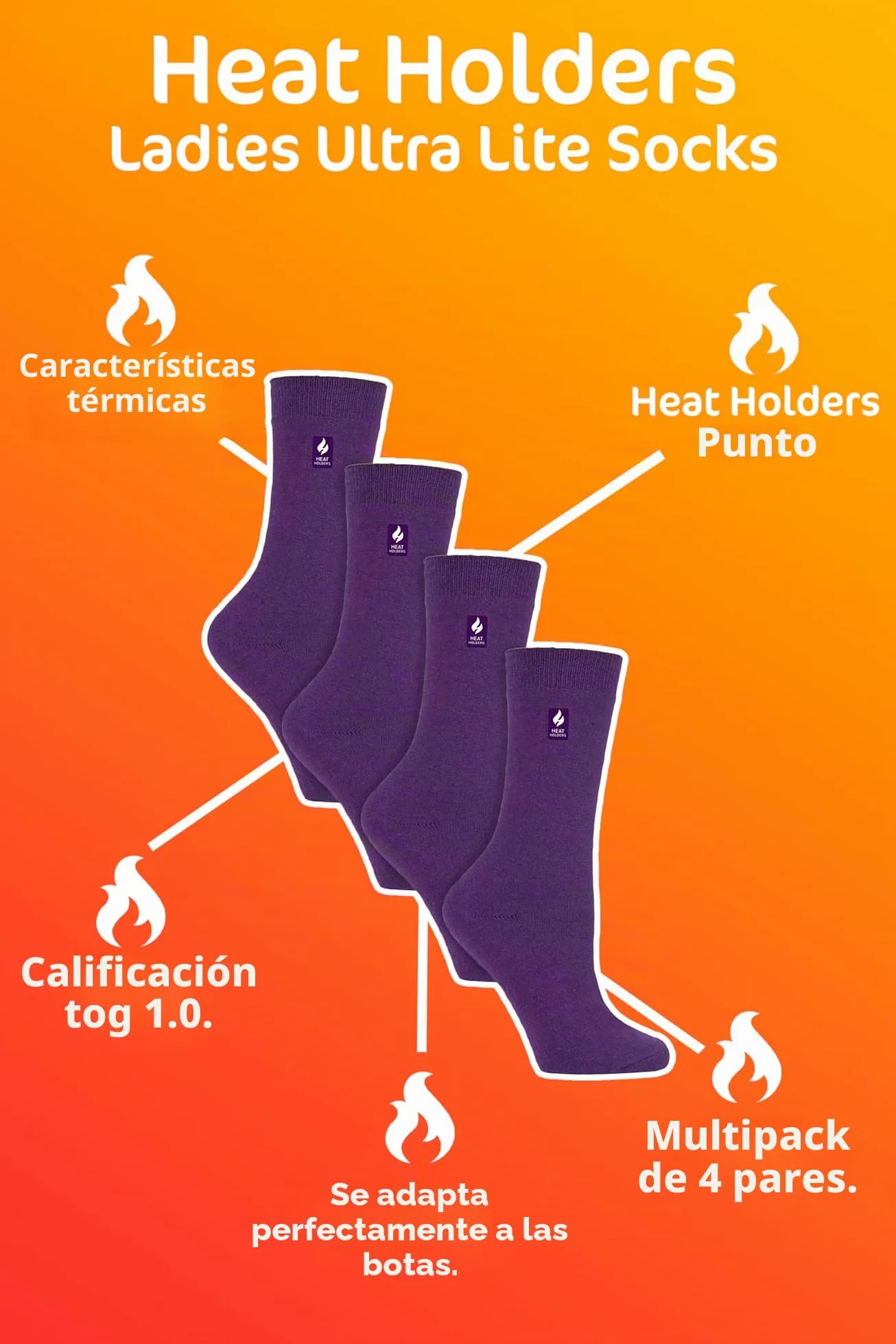 HEAT HOLDERS Ultra Lite - Paquete múltiple de 4 pares de calcetines térmicos para mujer, calcetines ultra delgados y cálidos para calcetines de vestir en invierno