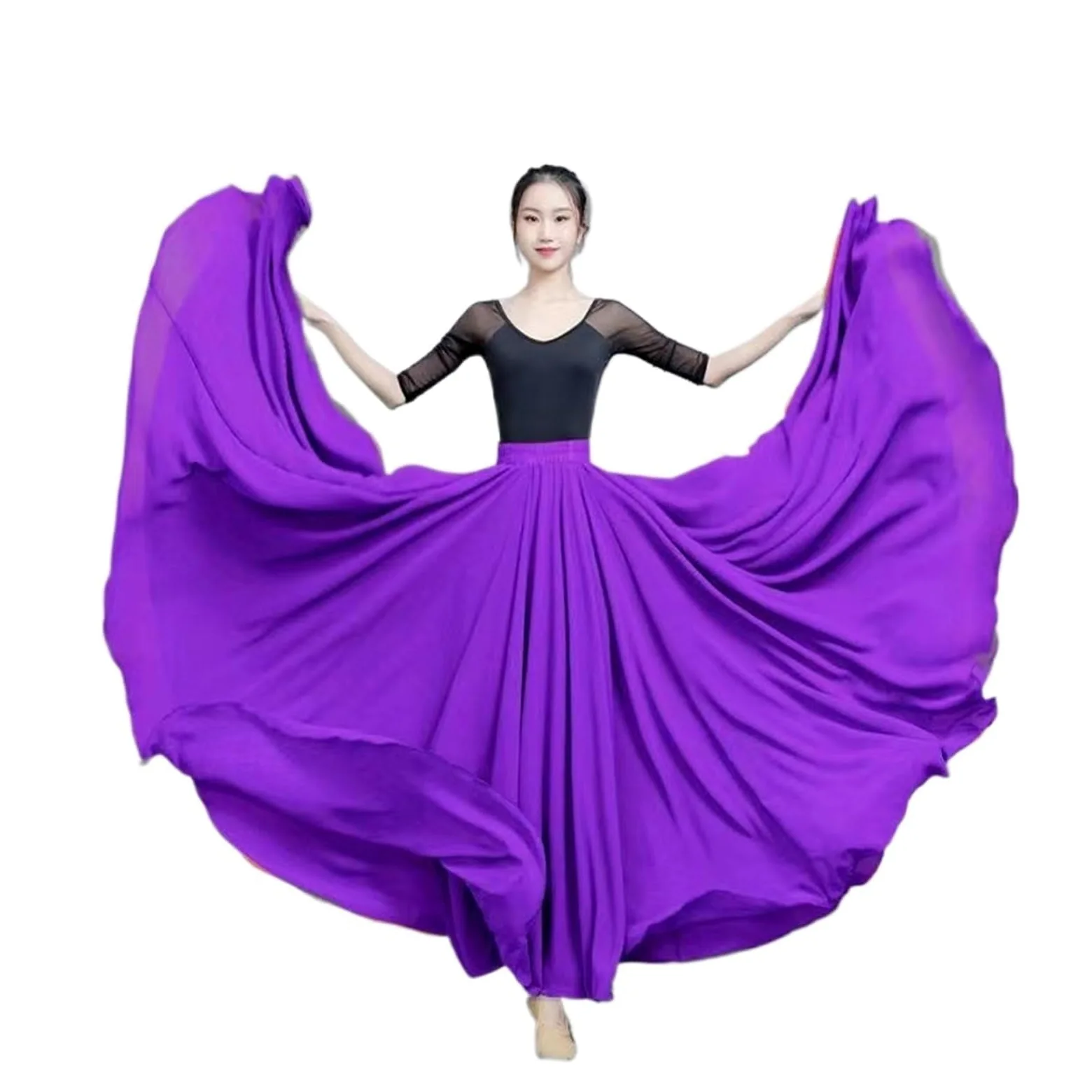 Falda de gasa 720 grados for mujer, faldas largas 2 capas, ropa elegante actuación, falda, práctica ballet con vuelo grande
