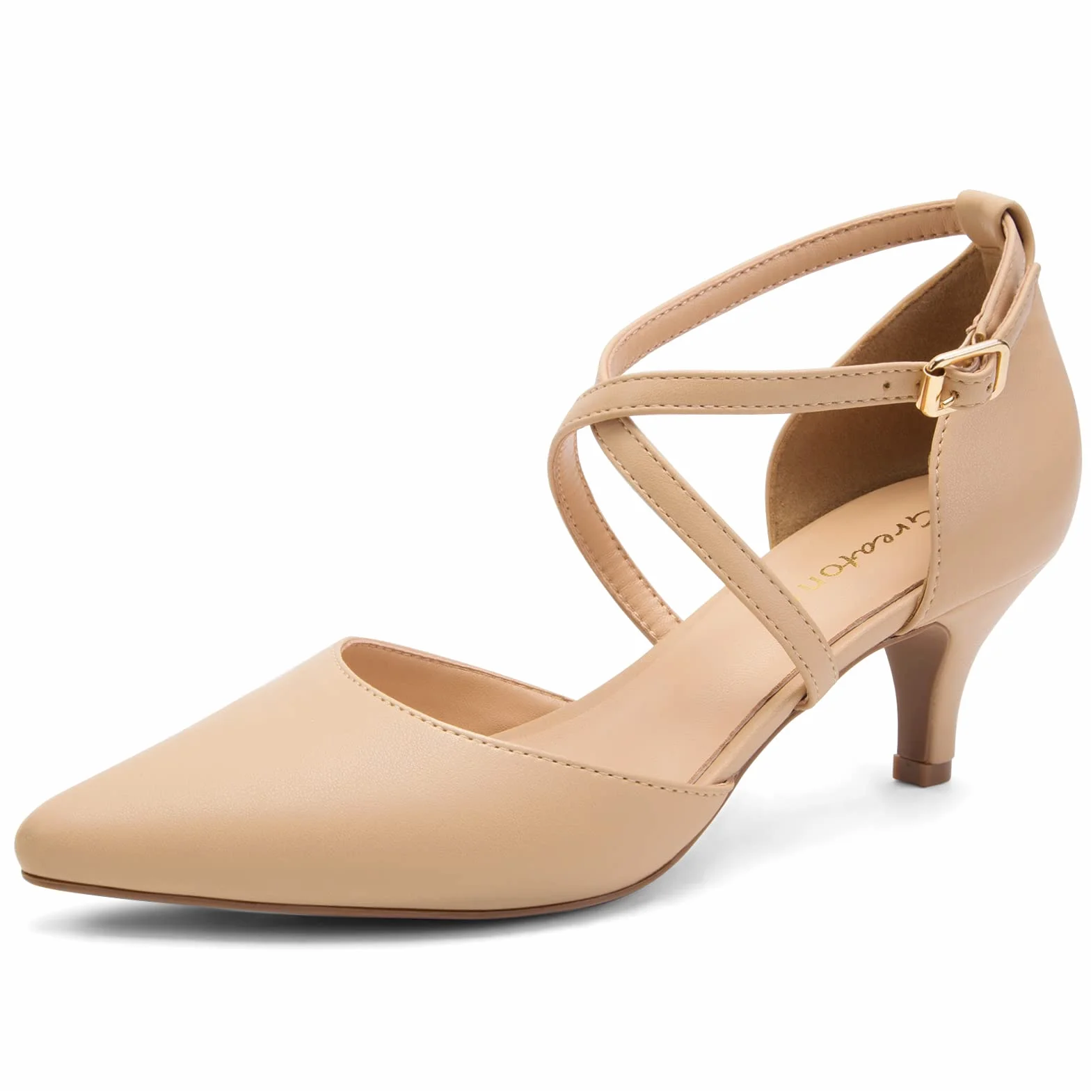 Greatonu Mujer Zapatos de Tacón Kitten Heel Tiras Cruzadas Puntiagudo