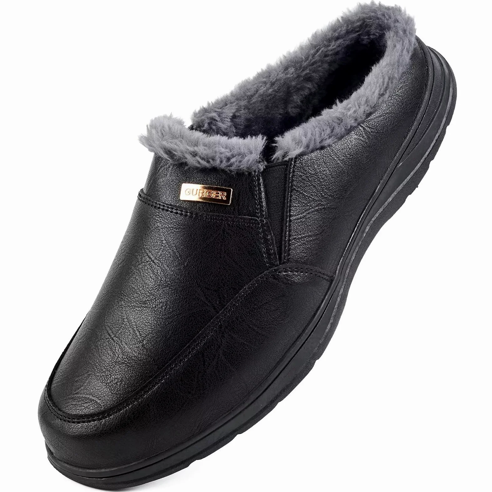 Zapatillas de Estar por Casa de Hombre Invierno de Cuero Forro Peluche Cálido Zuecos y Mules para Interior y Exterior