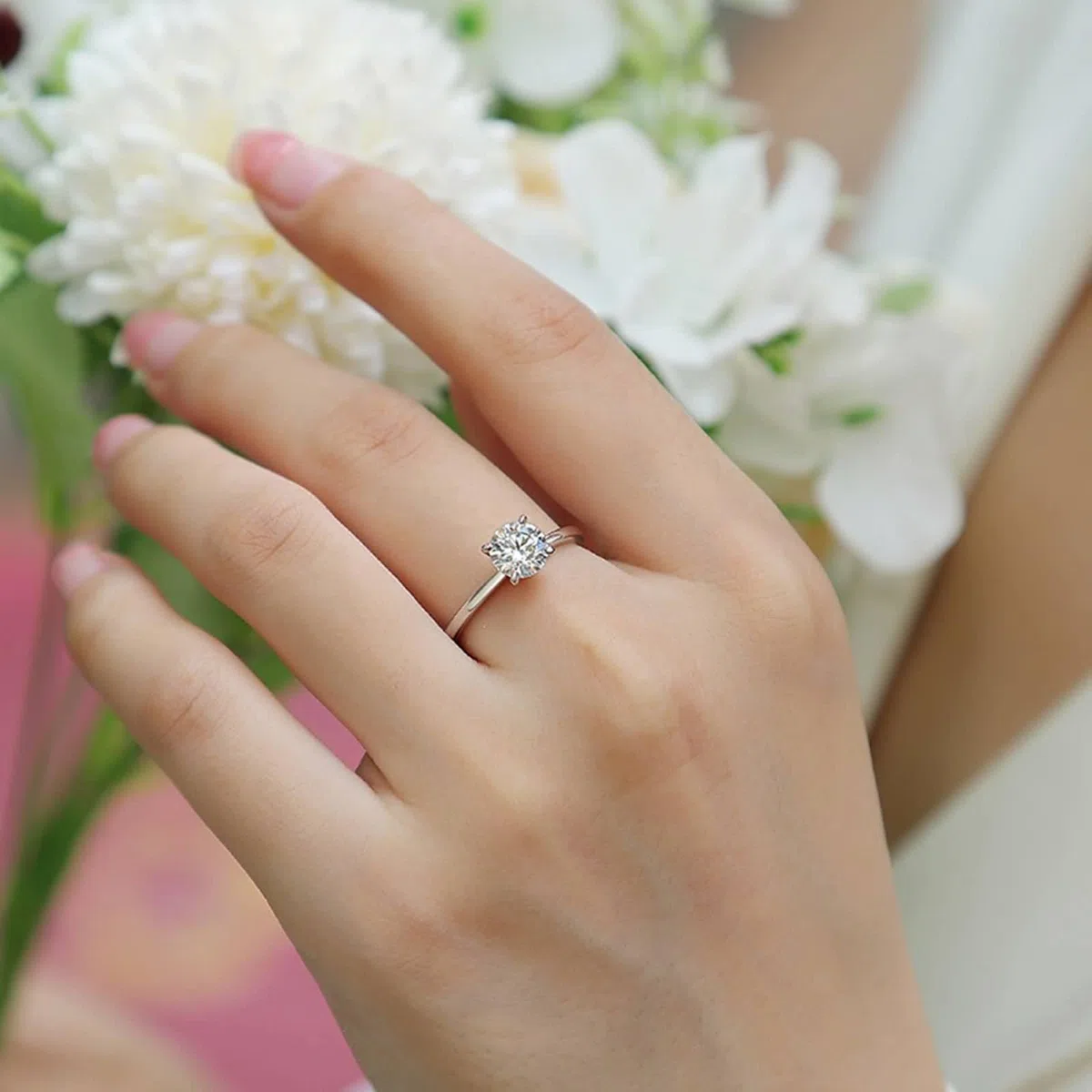 Anillo de boda de oro blanco para mujer, alianzas de oro auténtico con moissanite de 1 ct, anillo de boda solitario para mujeres