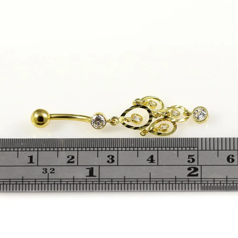Monster Piercing Azario Londres 14 K oro amarillo sólido claro CZ piedra multi lágrima araña colgante barra barriga plátano piercing joyería