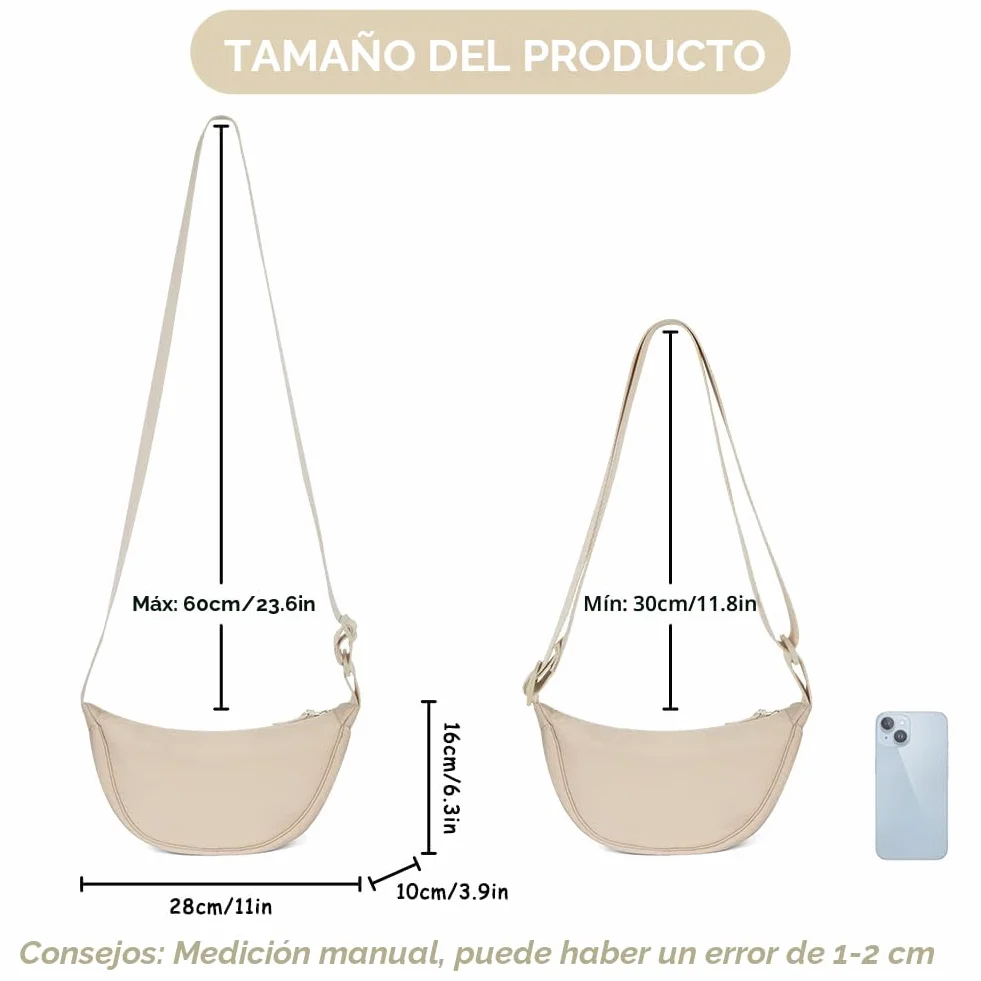 Aucuu Bolso Bandolera Para Mujer, Media Luna Impermeable Bolso Bandolera Nylon, Casual Ligero Bolsa Crossbody Mujer con correa de hombro ajustable, para Viaje, Compras, Escuela, Oficina