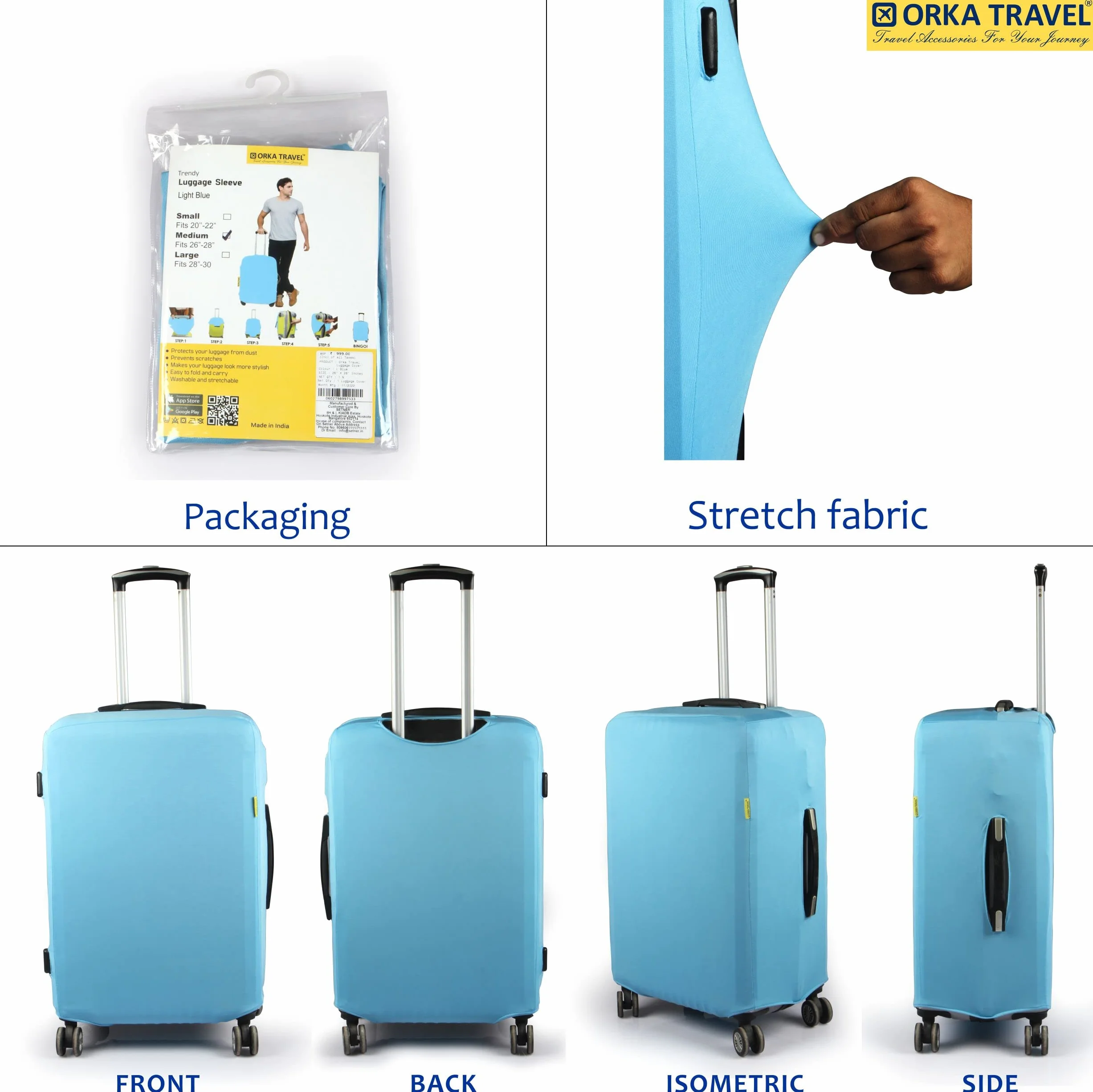 ORKA TRAVEL Funda protectora de equipaje lisa, Azul, Large [30 inch], Protector de equipaje