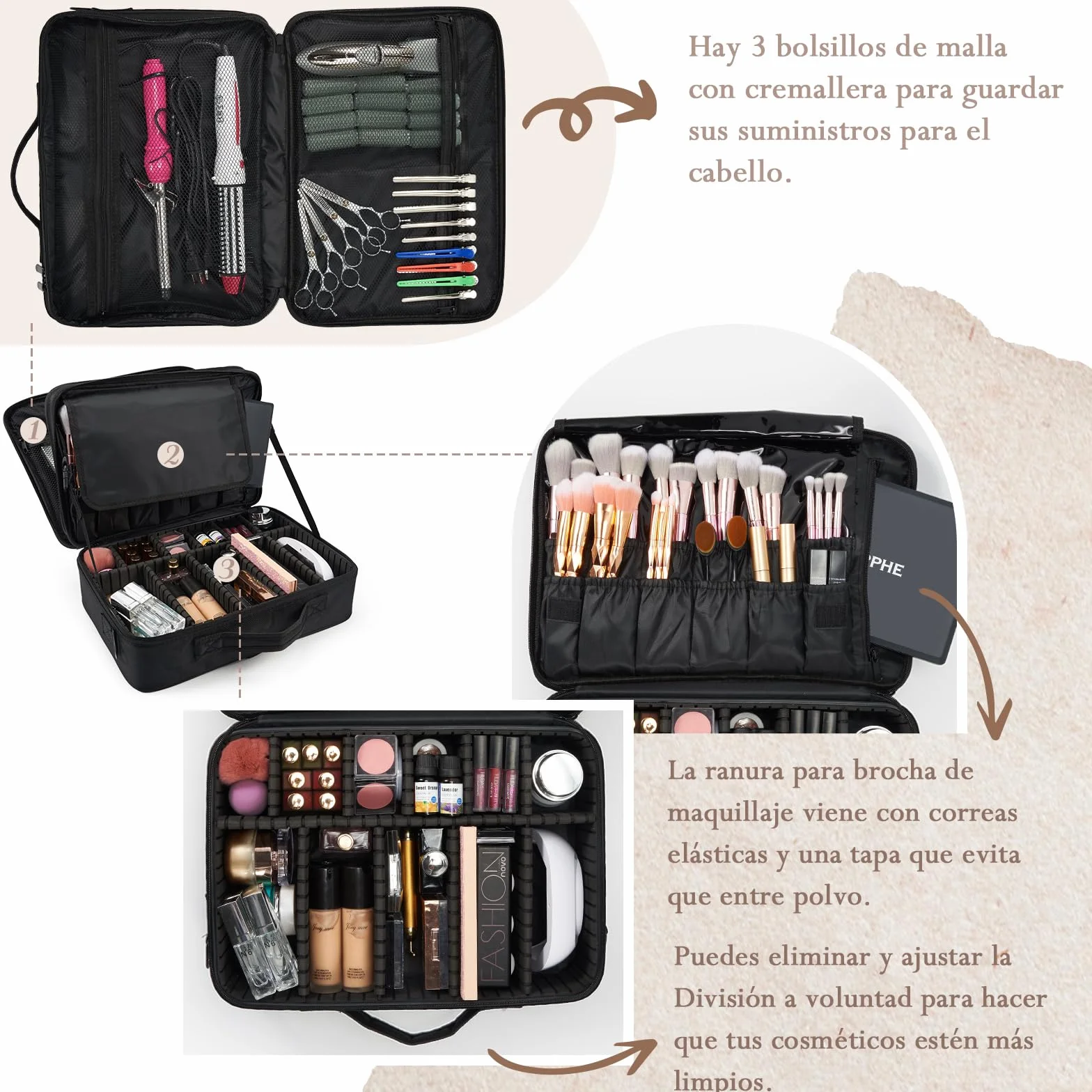 Neceser de Maquillaje Profesional Bolsa de Maquillaje Grande Mujer Organizador de Maquillaje Mujer Maletin Maquillaje, Negro Oscuro