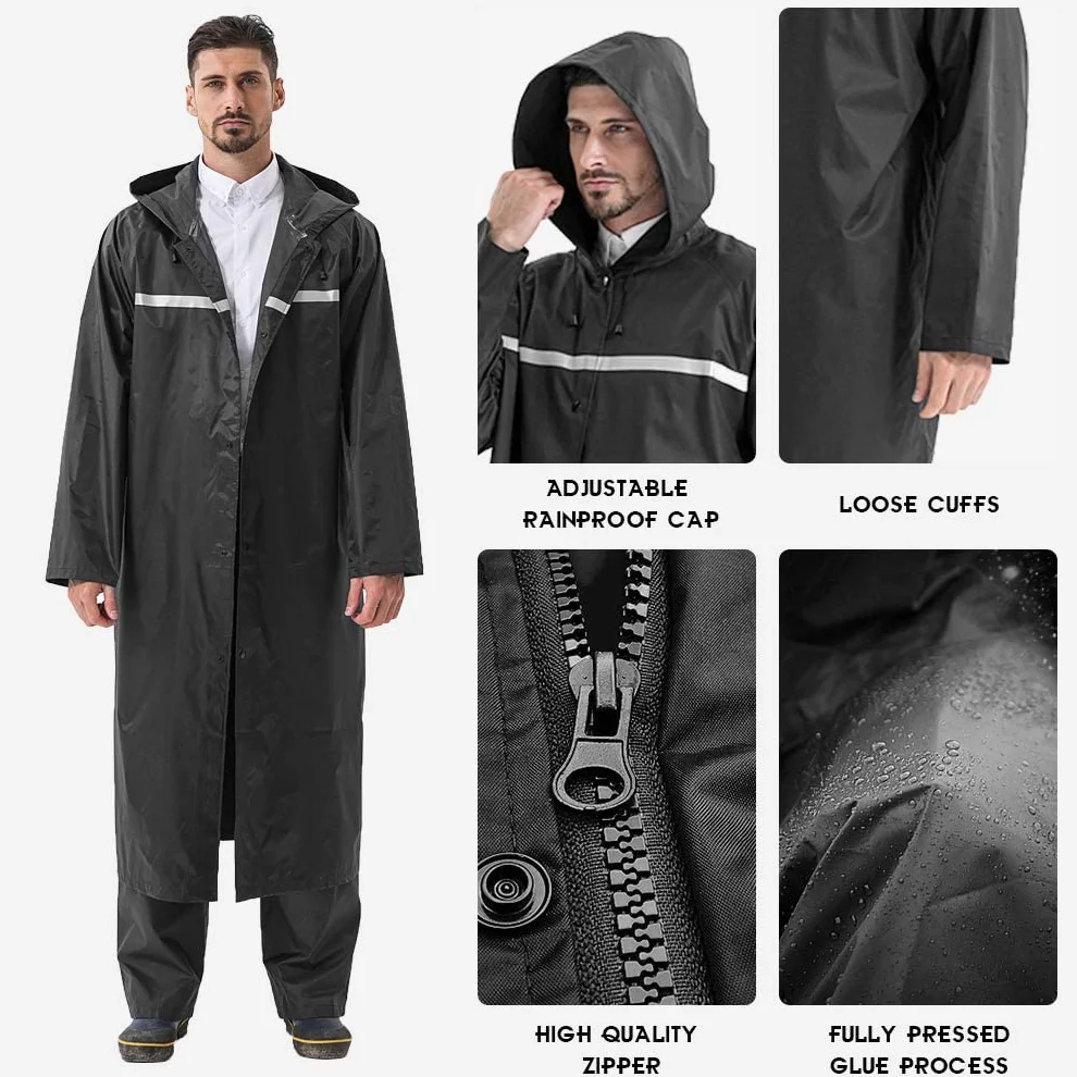 Pahajim Chubasquero Largo Adulto, Poncho Impermeable Reutilizable con Capucha Ajustable, Capa lluvia Trabajo Raincoat Plegable para Hombres y Mujeres
