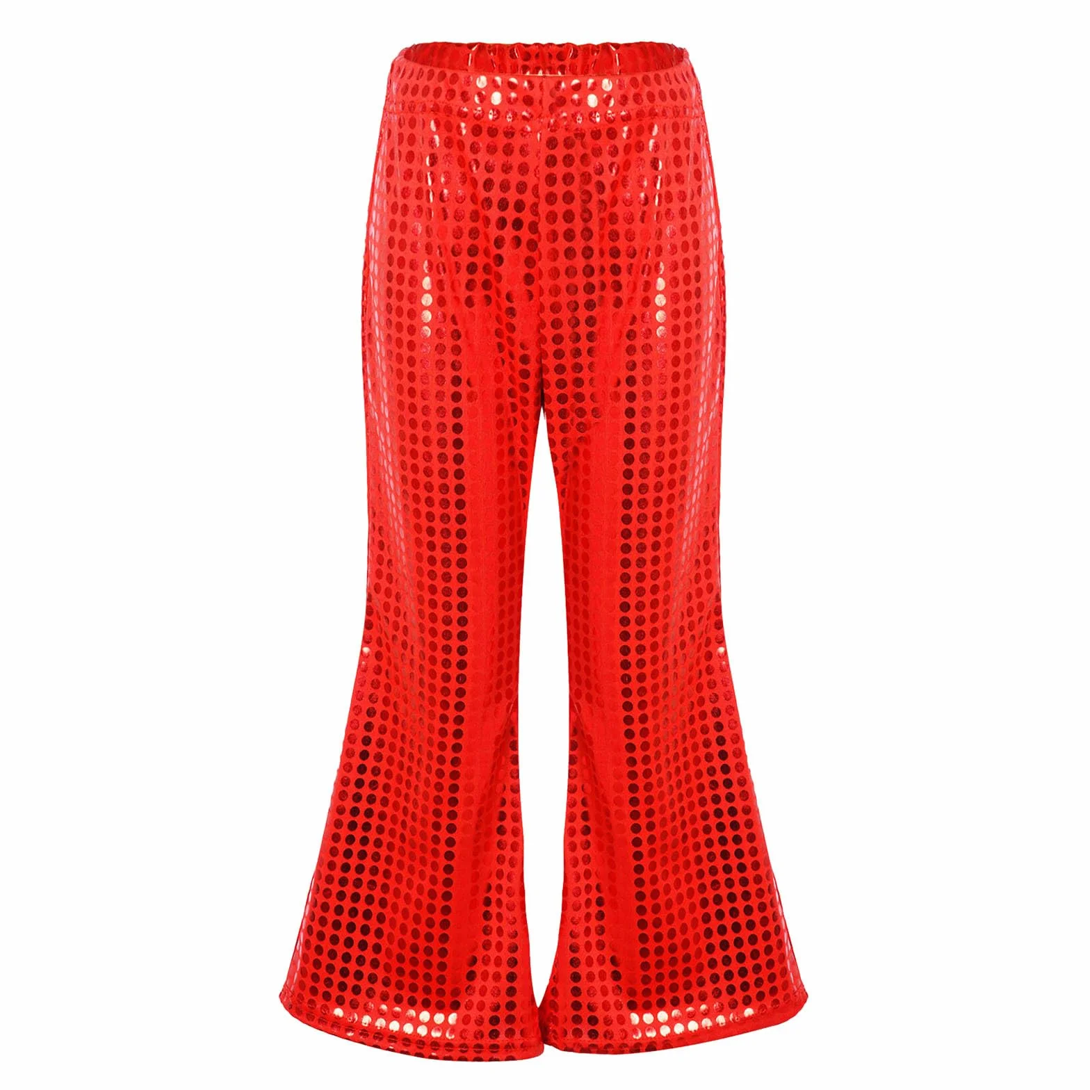 Pantalones Largos Acampanados Lentejuelas Niño Niña Retro Cuero Metálico Brillante Danza Jazz Cintura Elástica Baile Fiesta