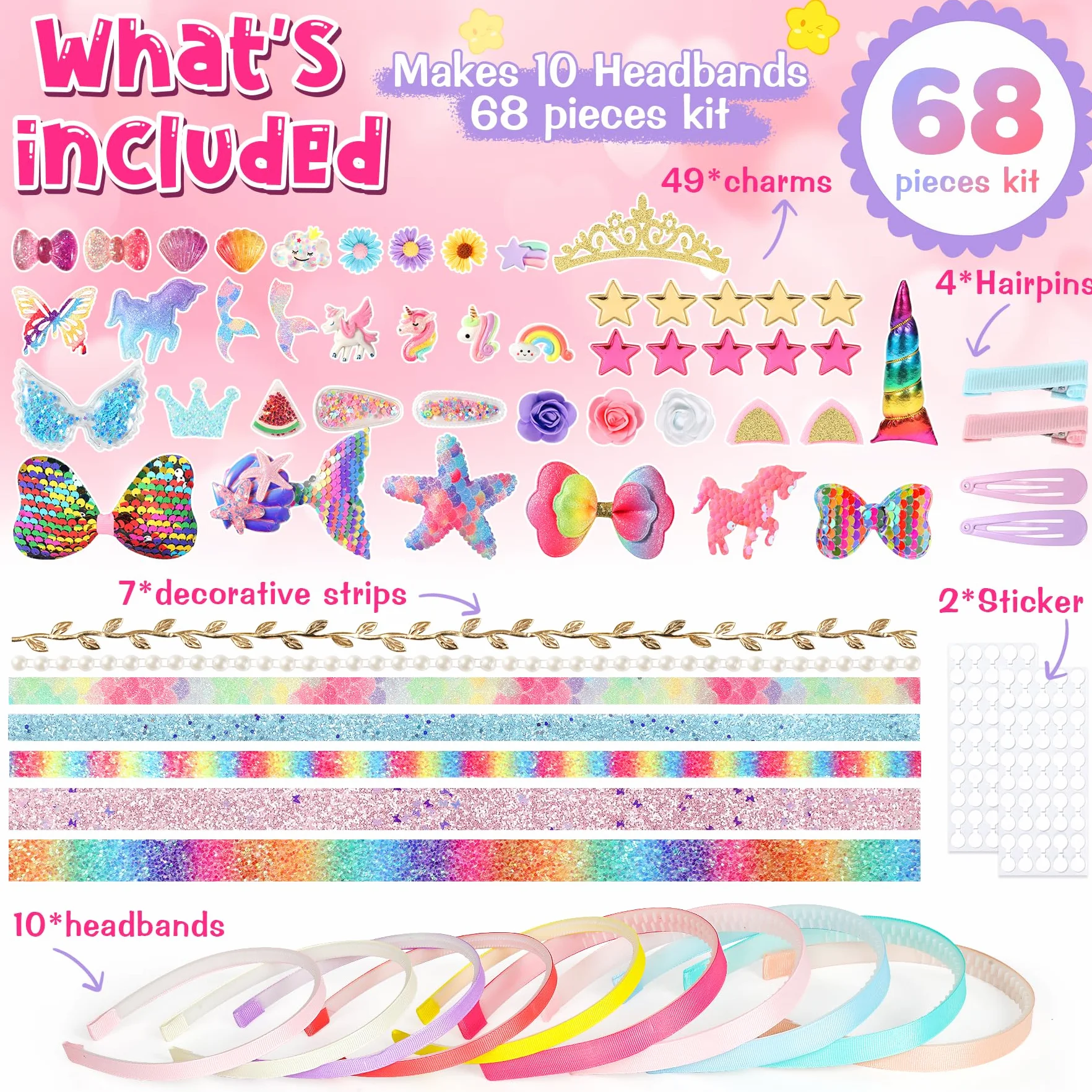 Pourbibi Kit 10 Diademas Para Niñas Manualidades Accesorios Cabello Juguetes Regalo 3-8 Años