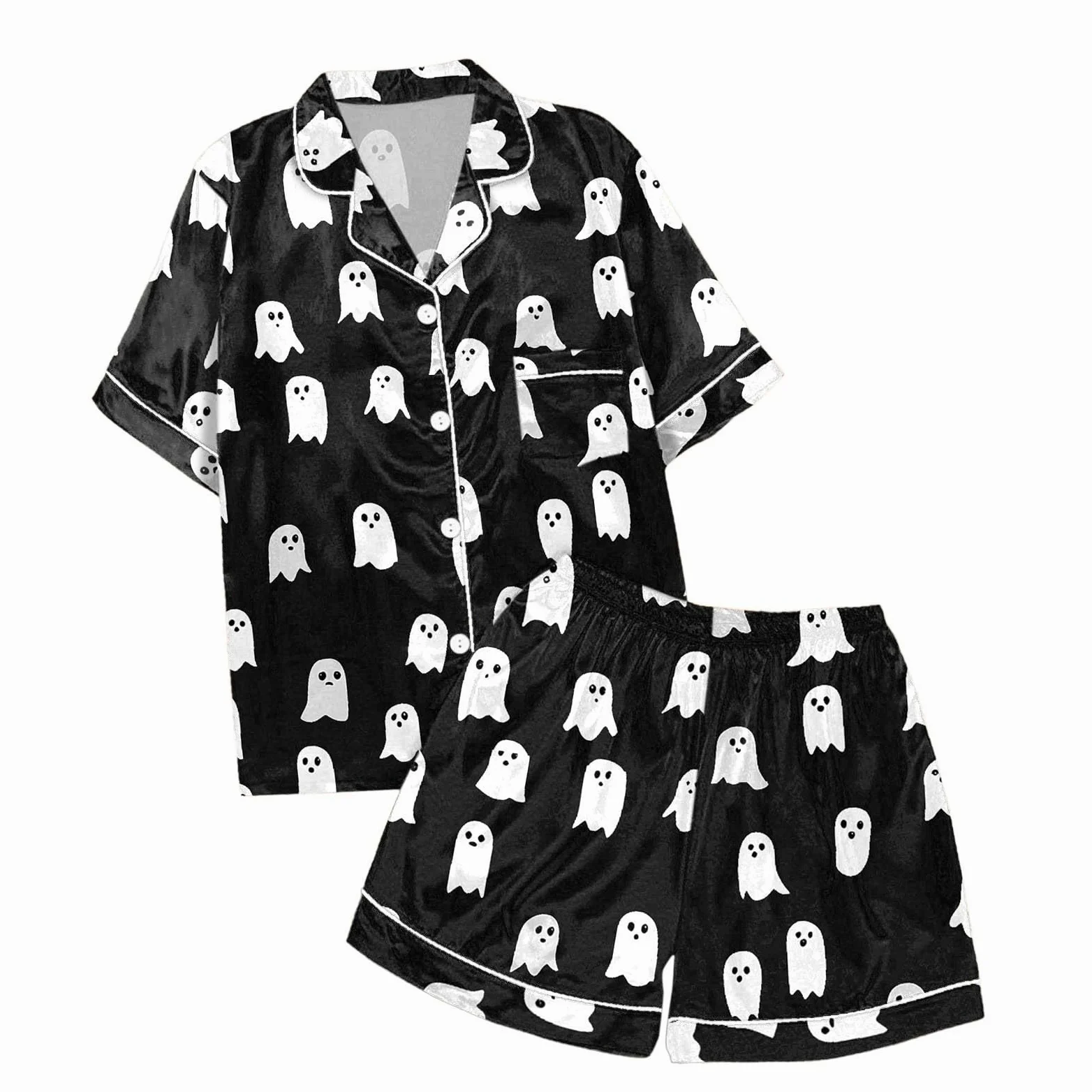 Genérico Conjuntos de Pijama para Mujer con Diseño Elegante de Cuello y Patrón Decorativo Ideal para Halloween Otoño Invierno Uso Diario Versátil Cómodo
