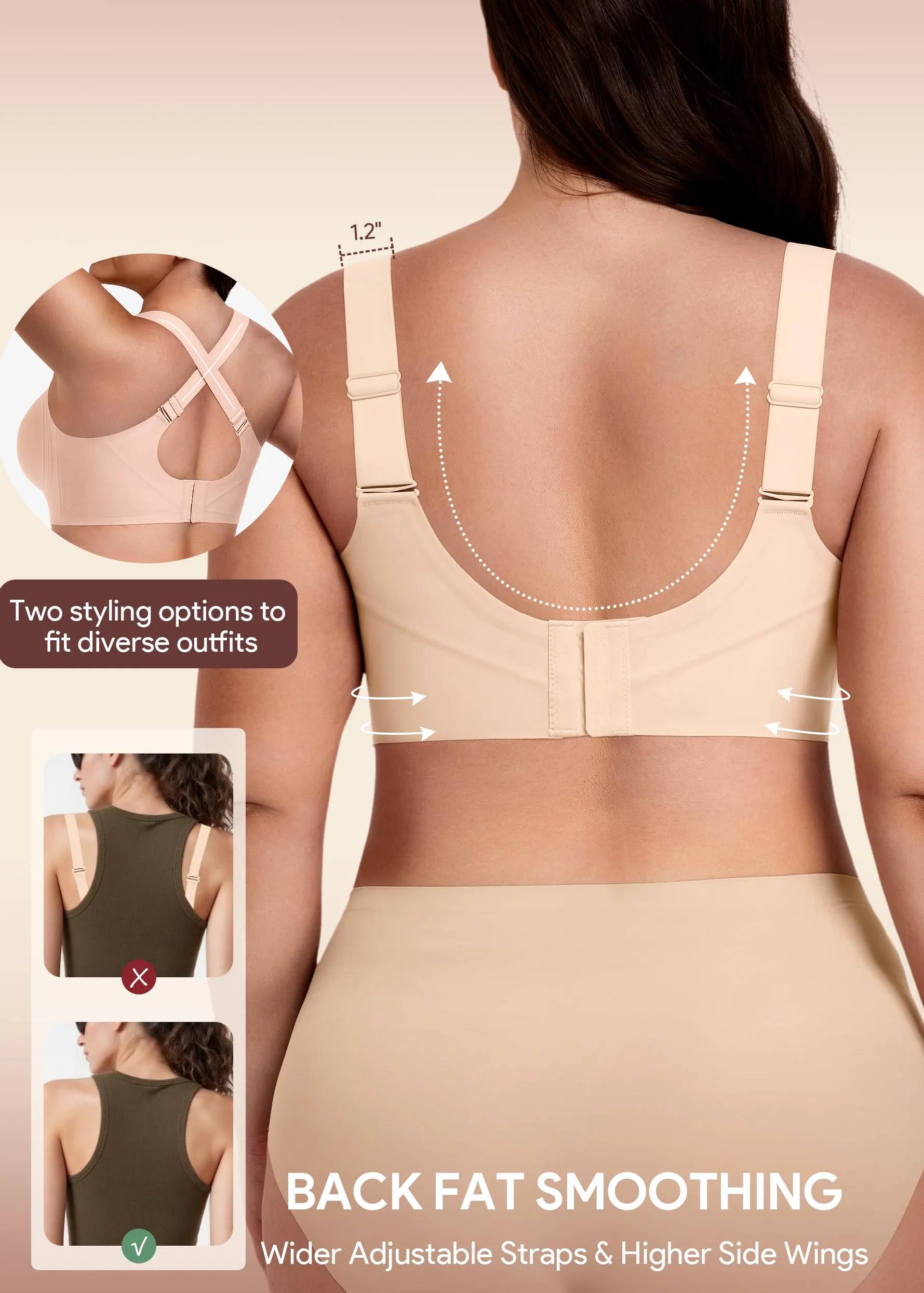 HBselect Sujetador sin Aros Cómodo Mujer, Sujetadores Tallas Grandes | Sujetadores Push Up Mujer con Extra Extensor,Sujetadores Tallas Grandes mujer Jelly Seamless Bra Sujetador Invisible Diario