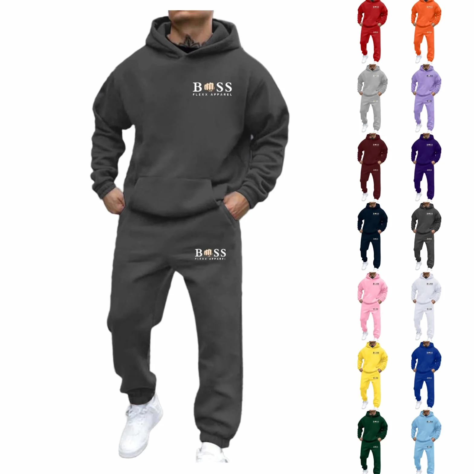 Generisch Conjunto de chándal para hombre de 2 piezas, sudadera con capucha y pantalones de jogging, informal, traje deportivo monocolor, aireado con capucha y bolsillos, de algodón, con cordón
