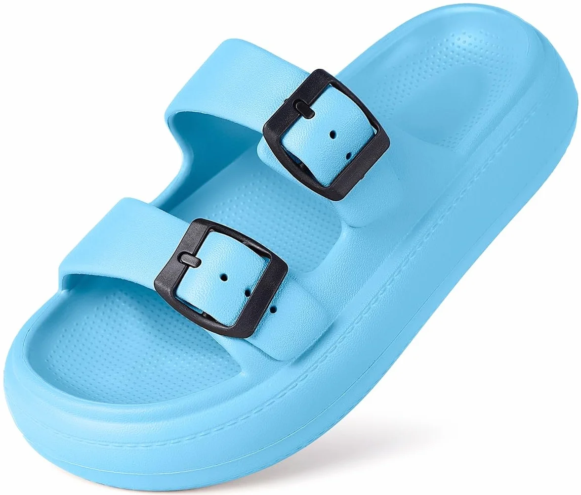 Gaatpot Zapatilla de Baño Niños Niña Chanclas Zapatos de Playa y Piscina Ajustable Doble Hebilla Sandalias Antideslizantes Azure 31/32 EU
