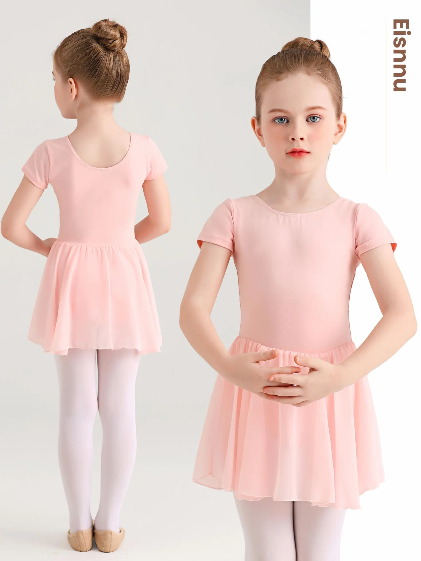 Vestido de Ballet para Niña Manga Corta Algodón Clásico Leotardo con Falda 2-11 Años